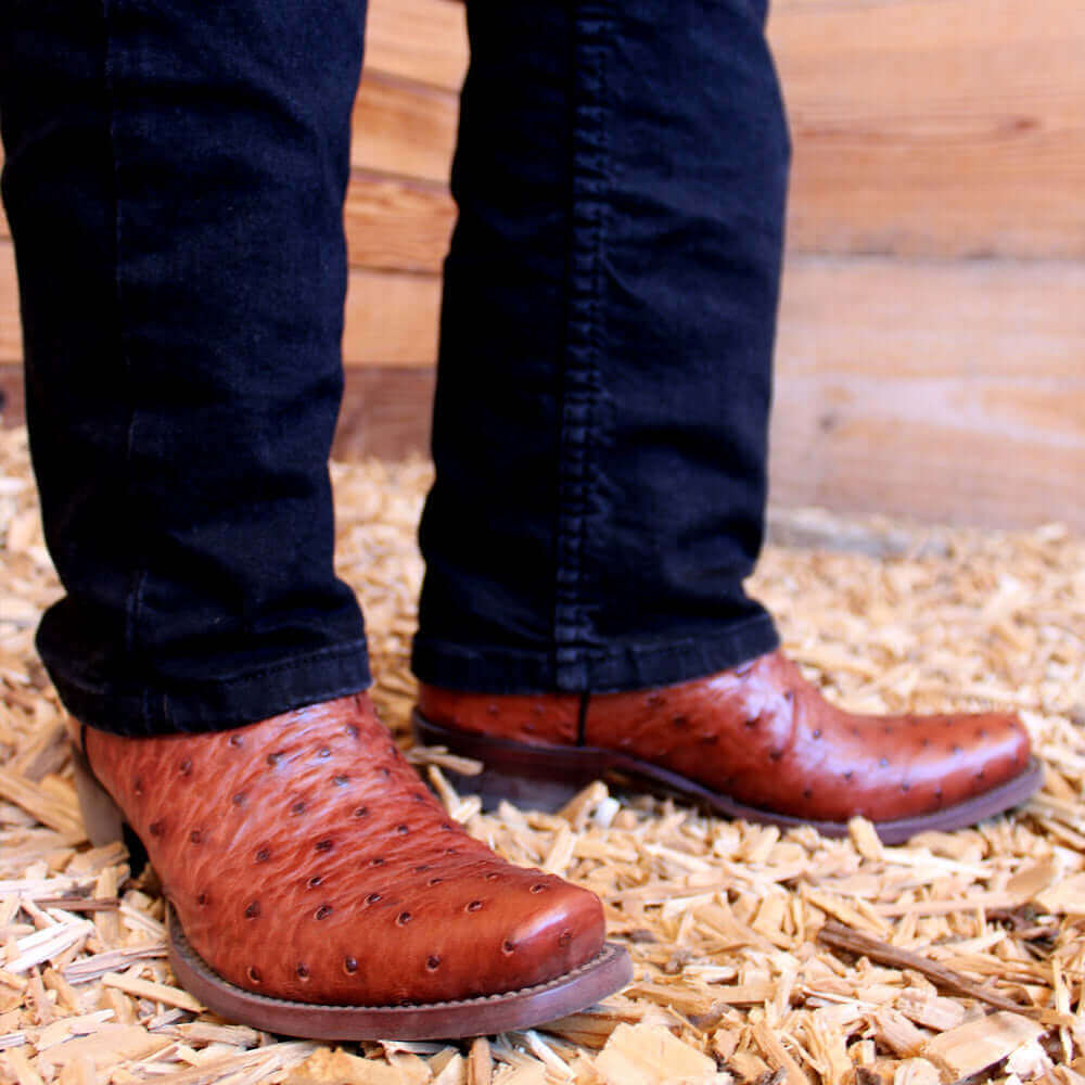 Men's Cognac Ostrich Cowboy Boots Henry by Vaccari Core