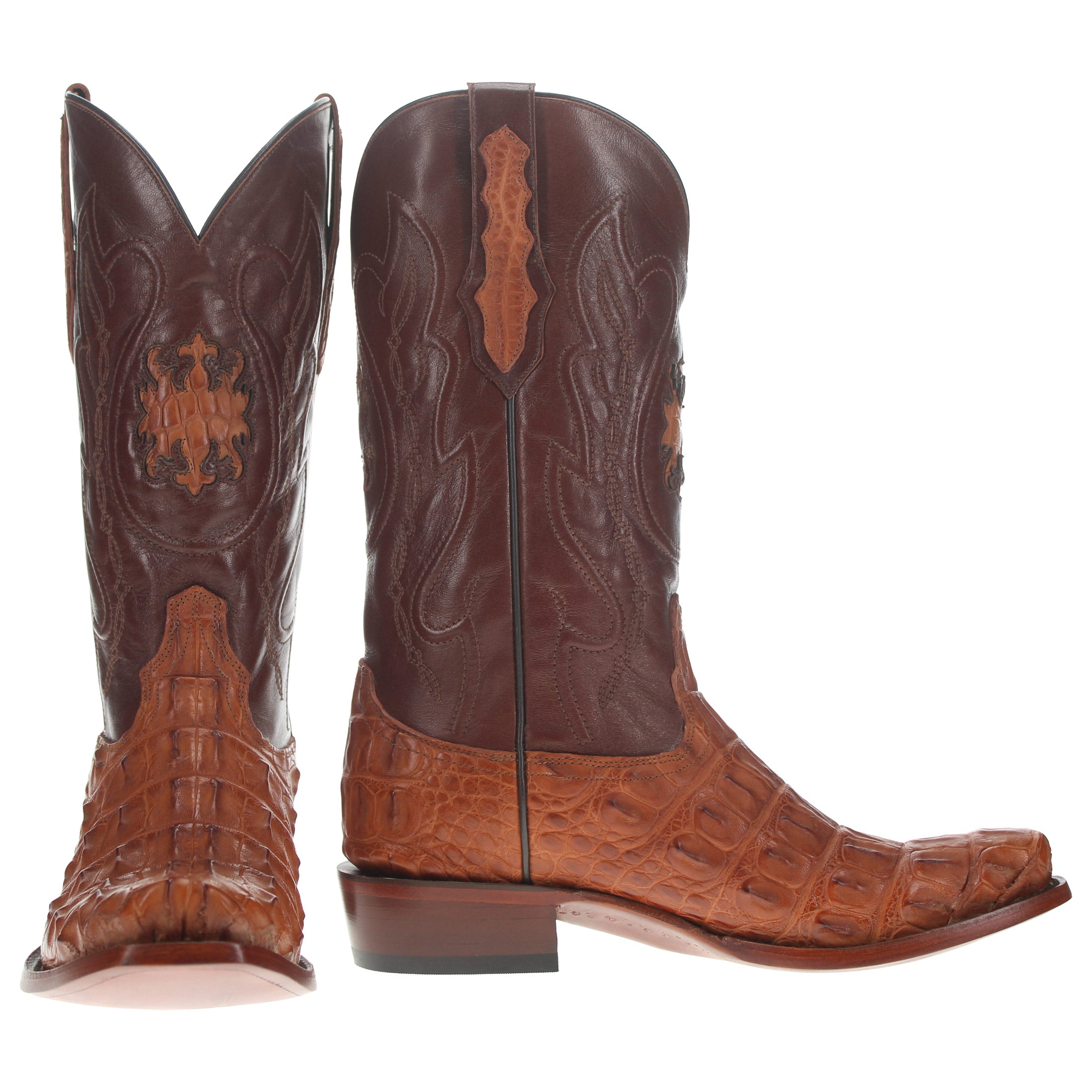 Men's Cognac American Alligator Hornback Bowie Narrow Square Toe Boots