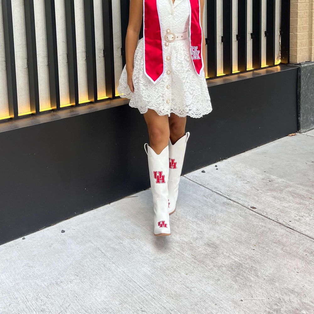 University of Houston Blair Tall White Boot By V By Vaccari