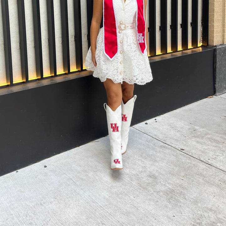 University of Houston Blair Tall White Boot By V By Vaccari