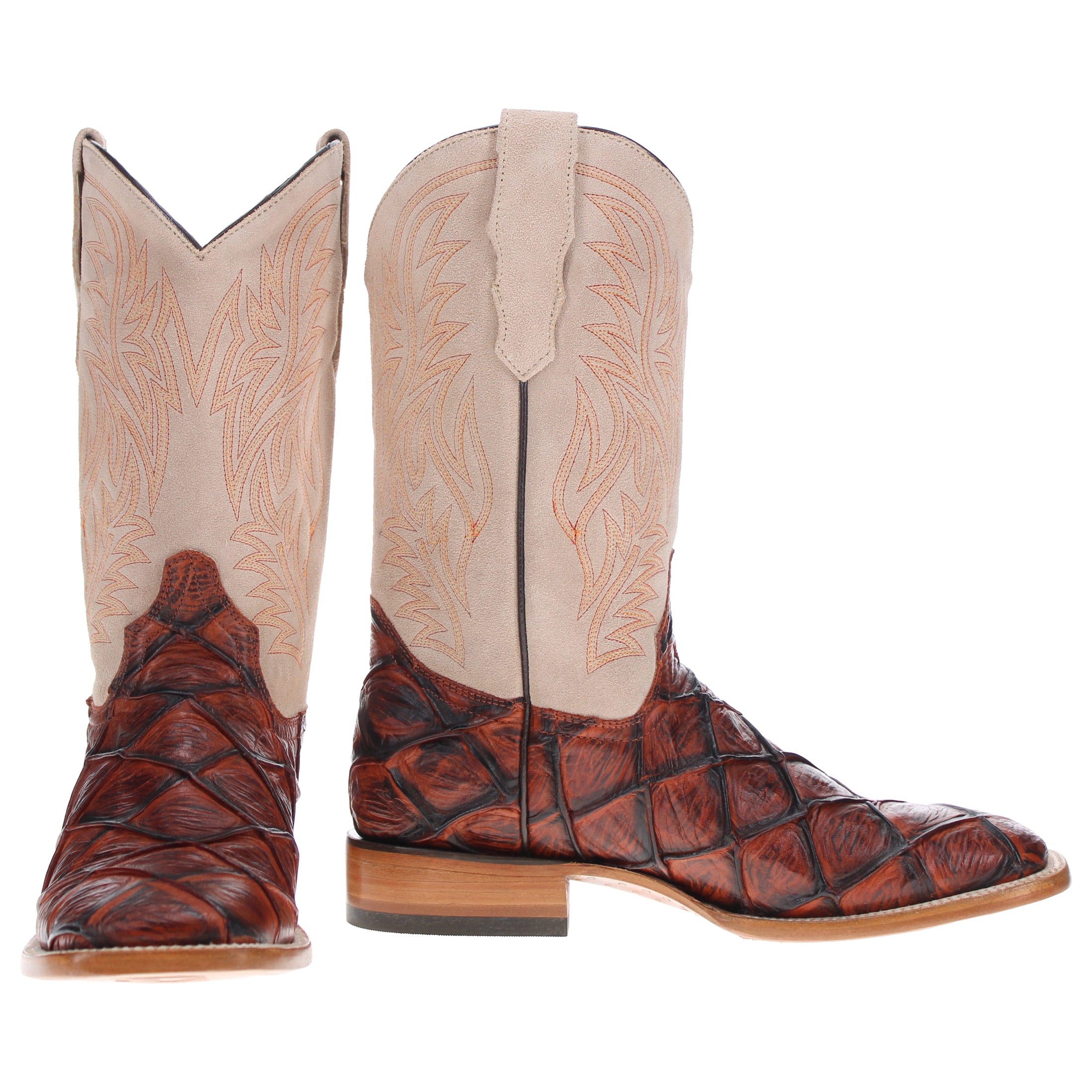 Men's Cognac Pirarucu Fish Print Cowboy Boots Malik by Vaccari Core