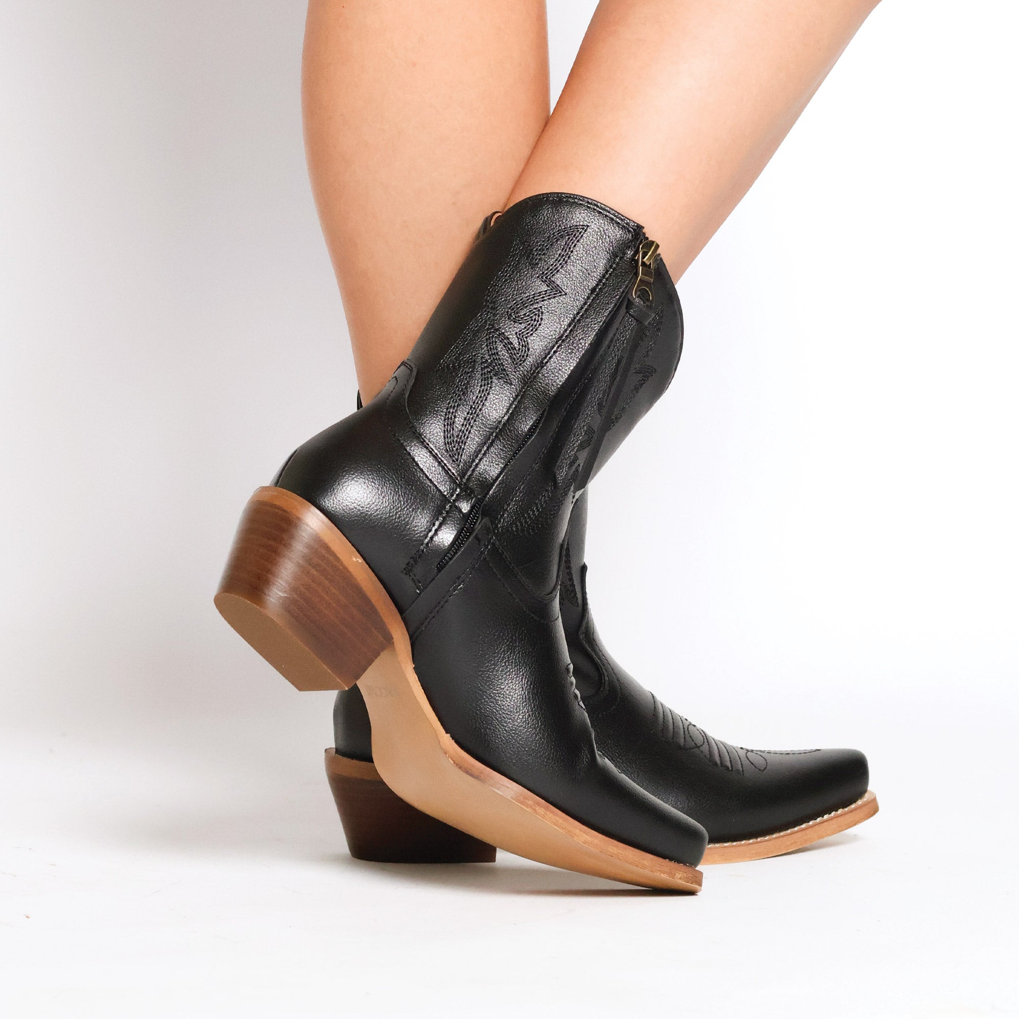 Women's Black PU Leather Snip Toe Cowboy Bootie by Vaccari