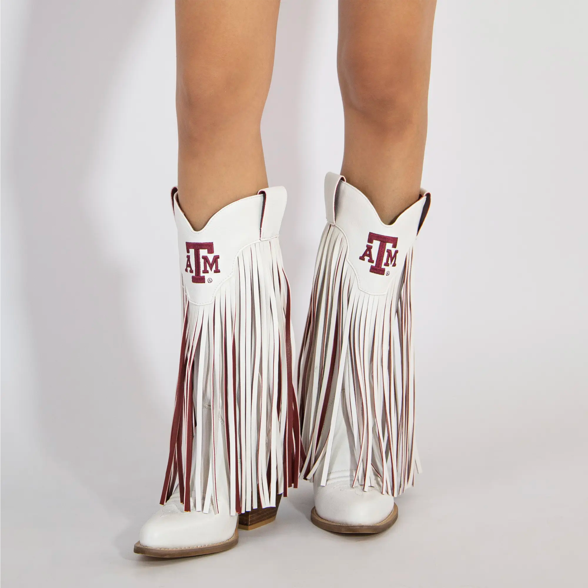 Women's Texas A&M University Kacey White Fringe Boot By V By Vaccari