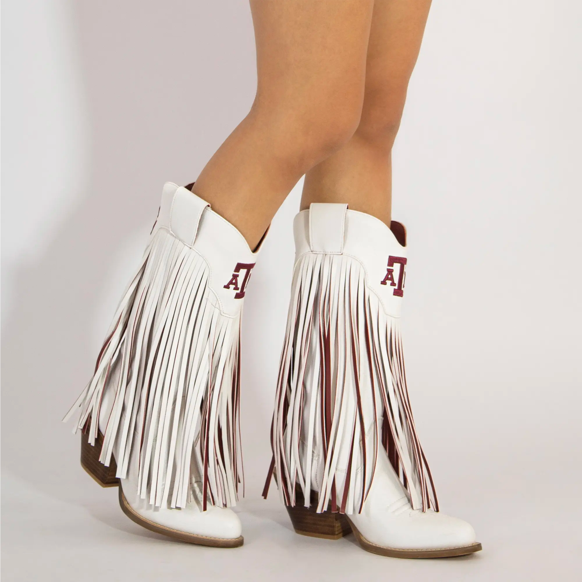 Women's Texas A&M University Kacey White Fringe Boot By V By Vaccari