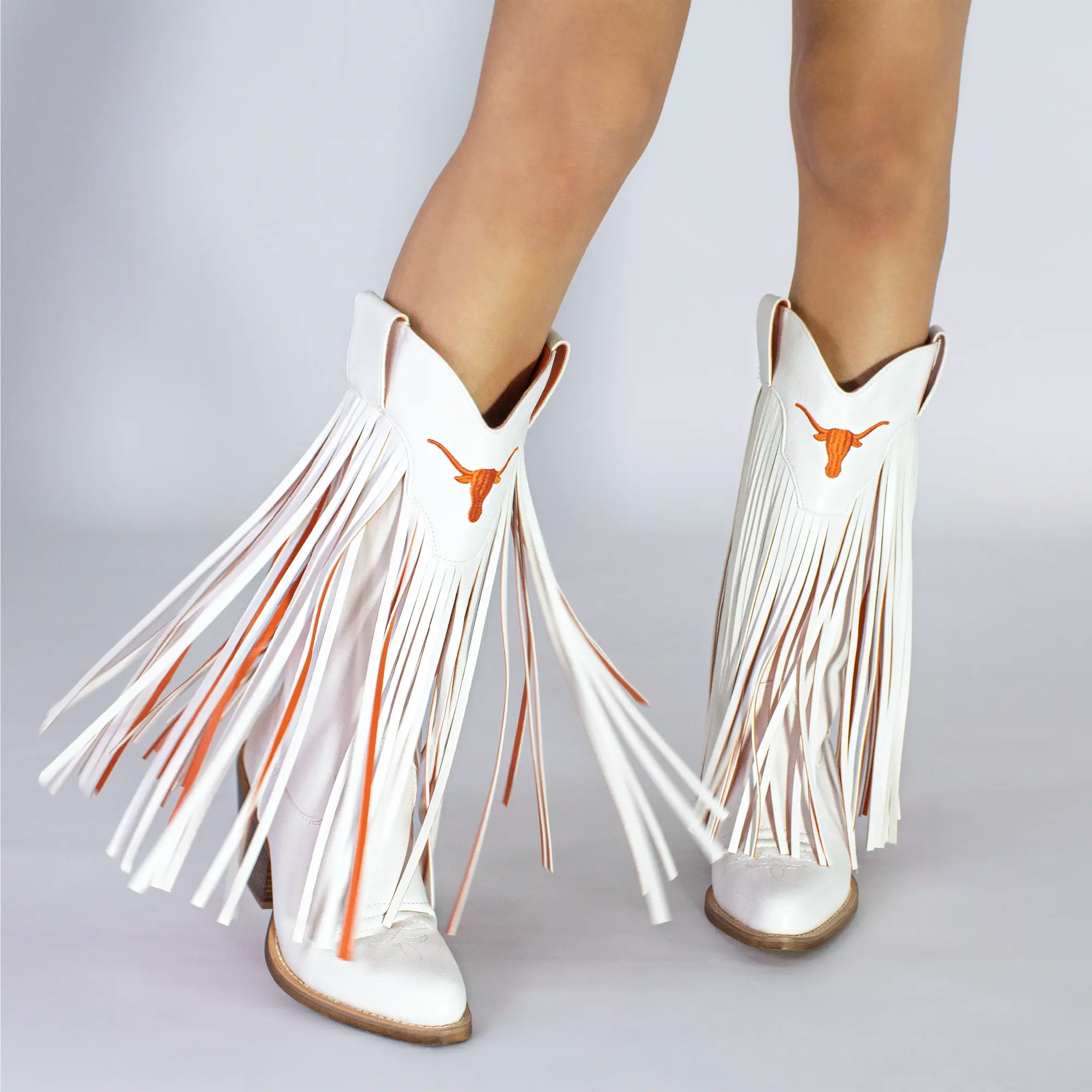 Women's University of Texas Kacey White Fringe Boot By V By Vaccari
