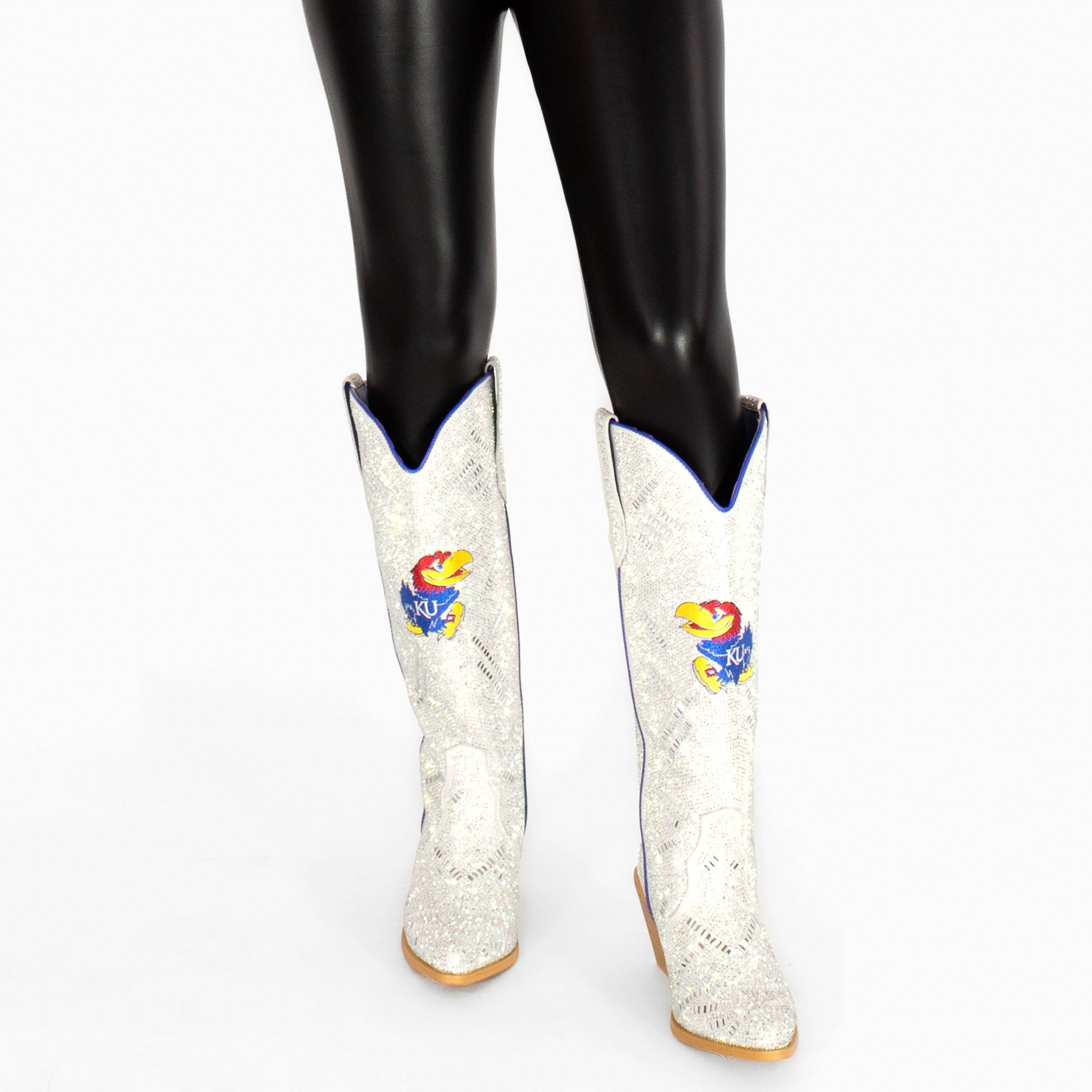 Women's University of Kansas Natural Tall Bling Cowgirl Boots Amber by V by Vaccari