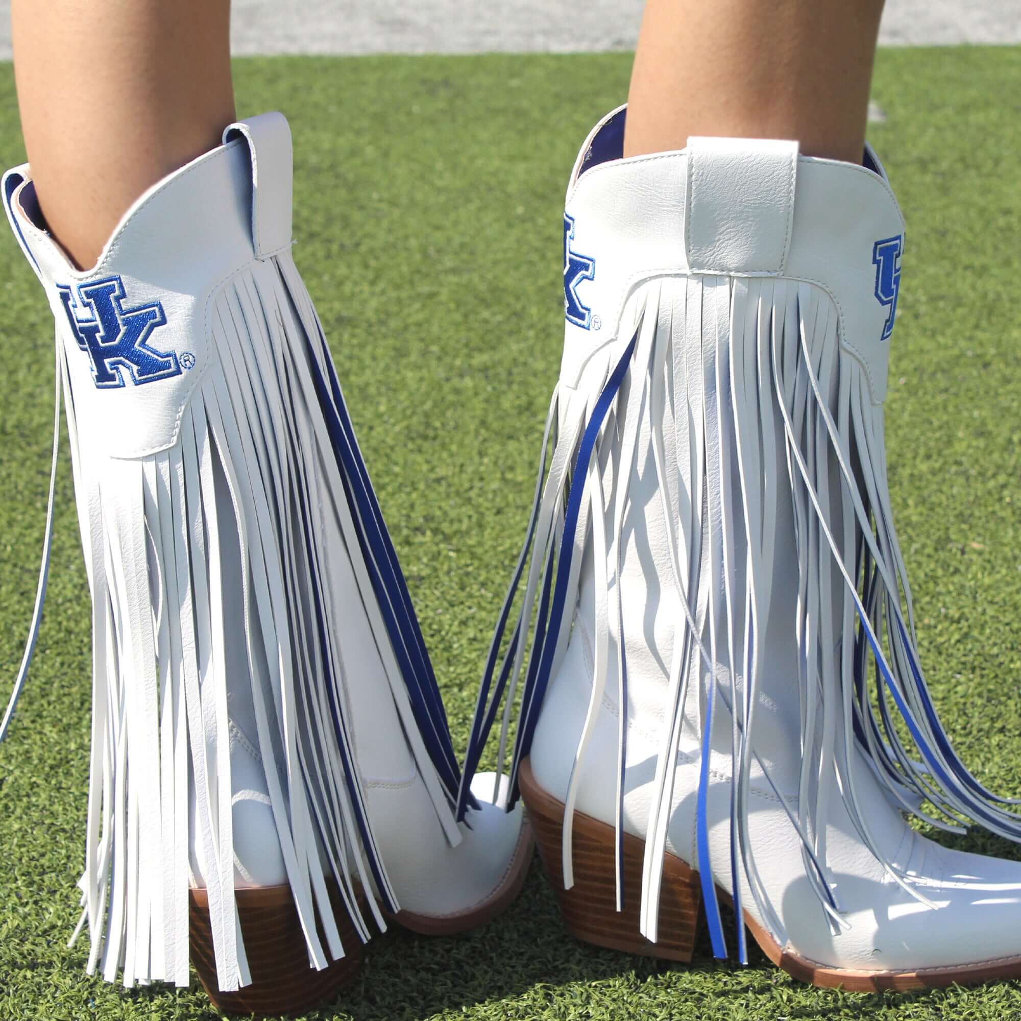 University of Kentucky Kacey White Fringe Boot by V By Vaccari
