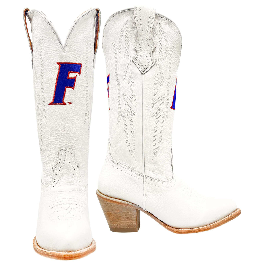 Women's University of Florida Gators All White Pointed Toe Cowgirl Boots Leighton by Vaccari