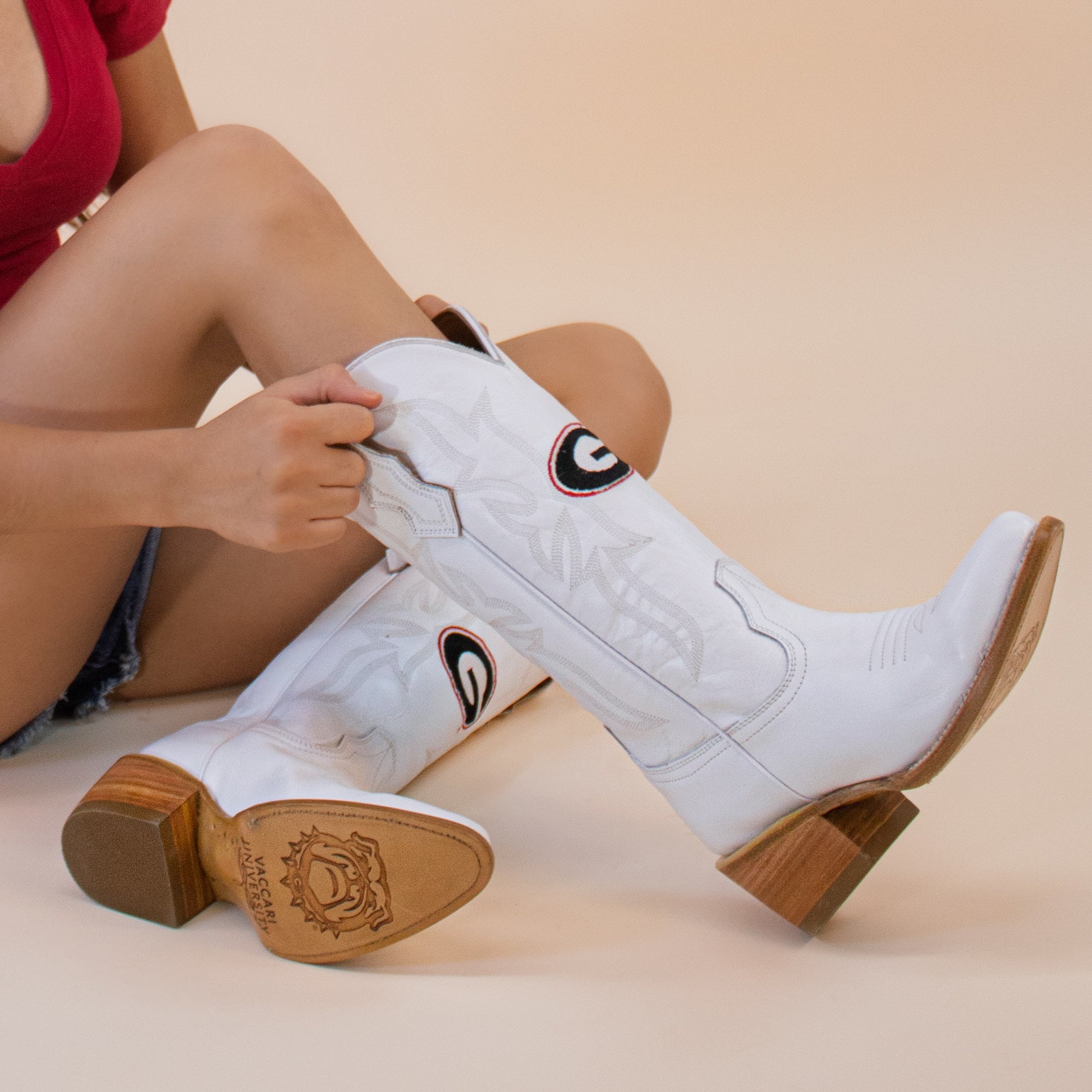 Women's University of Georgia White Cowgirl Boots Leighton by Vaccari University