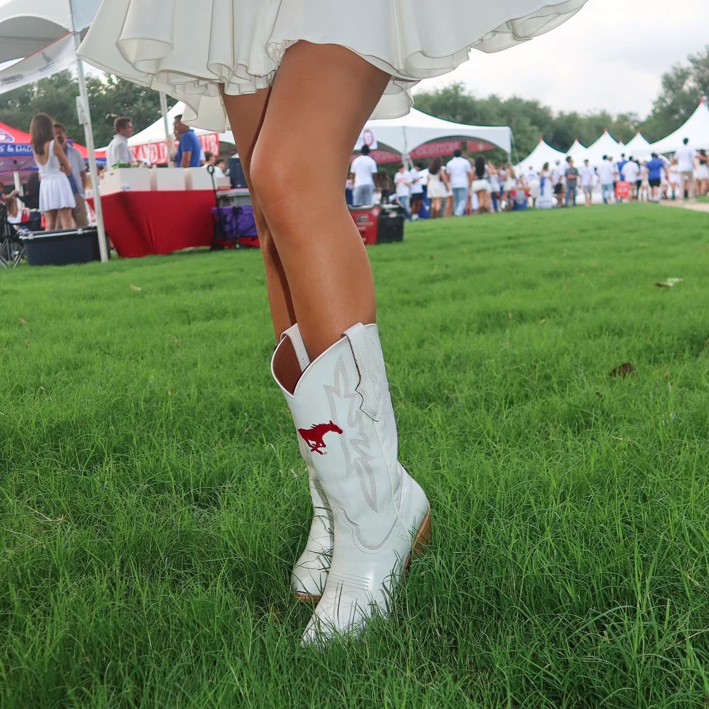 Women's Southern Methodist University White Cowgirl Boots Leighton by Vaccari University