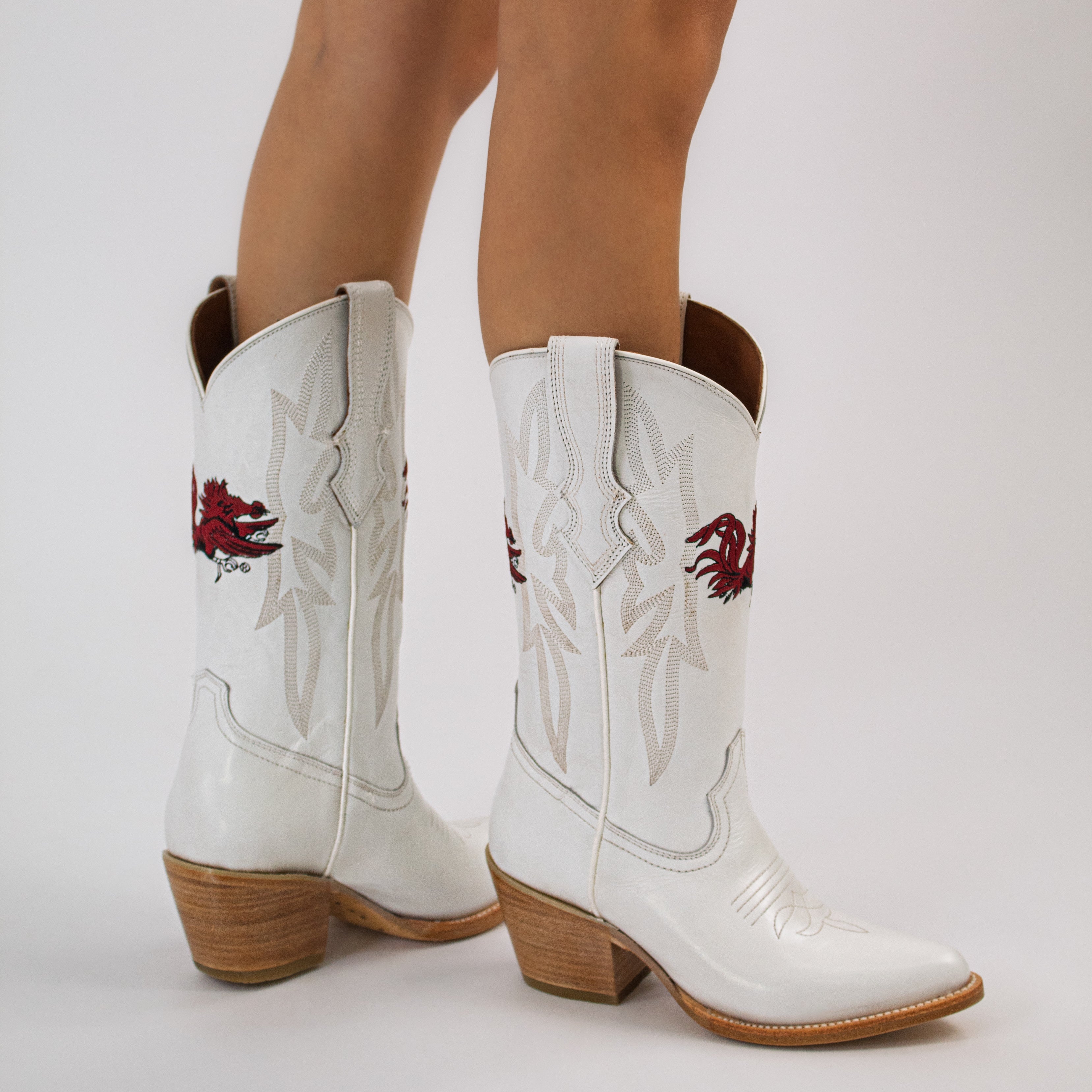Women's University of South Carolina White Cowgirl Boots Leighton by Vaccari University