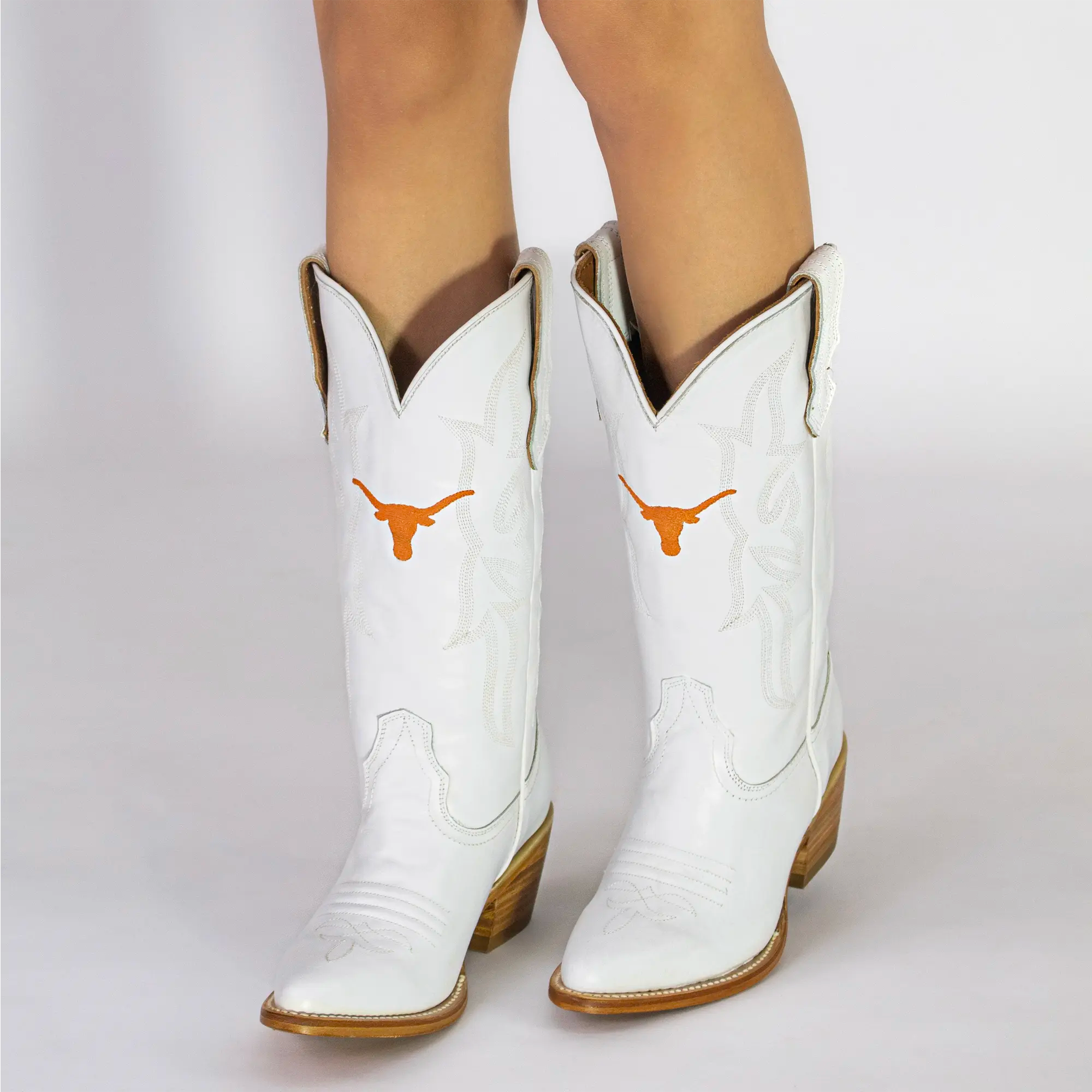 Women's University of Texas Longhorns All White Pointed Toe Cowgirl Boots Leighton by Vaccari