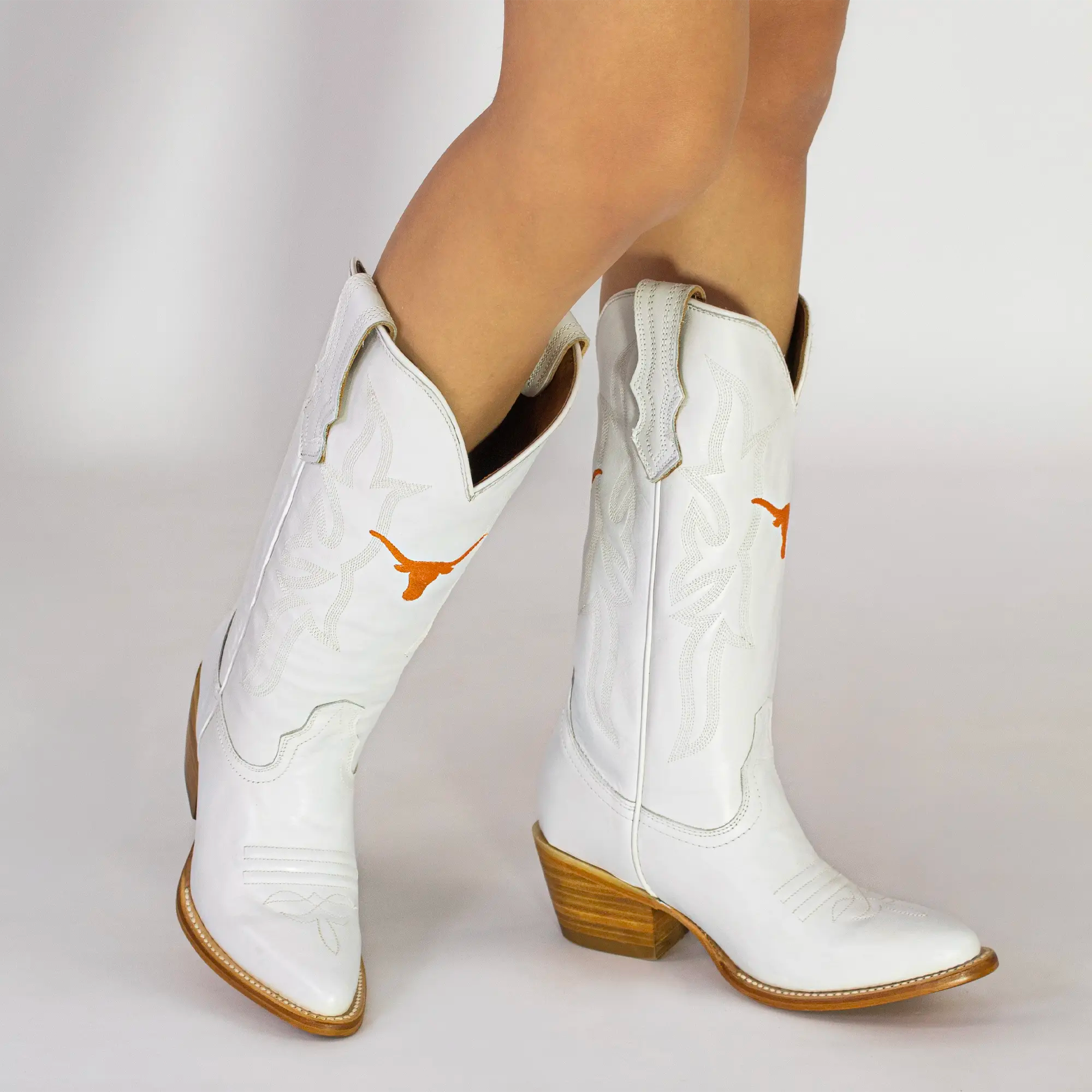 Women's University of Texas Longhorns All White Pointed Toe Cowgirl Boots Leighton by Vaccari