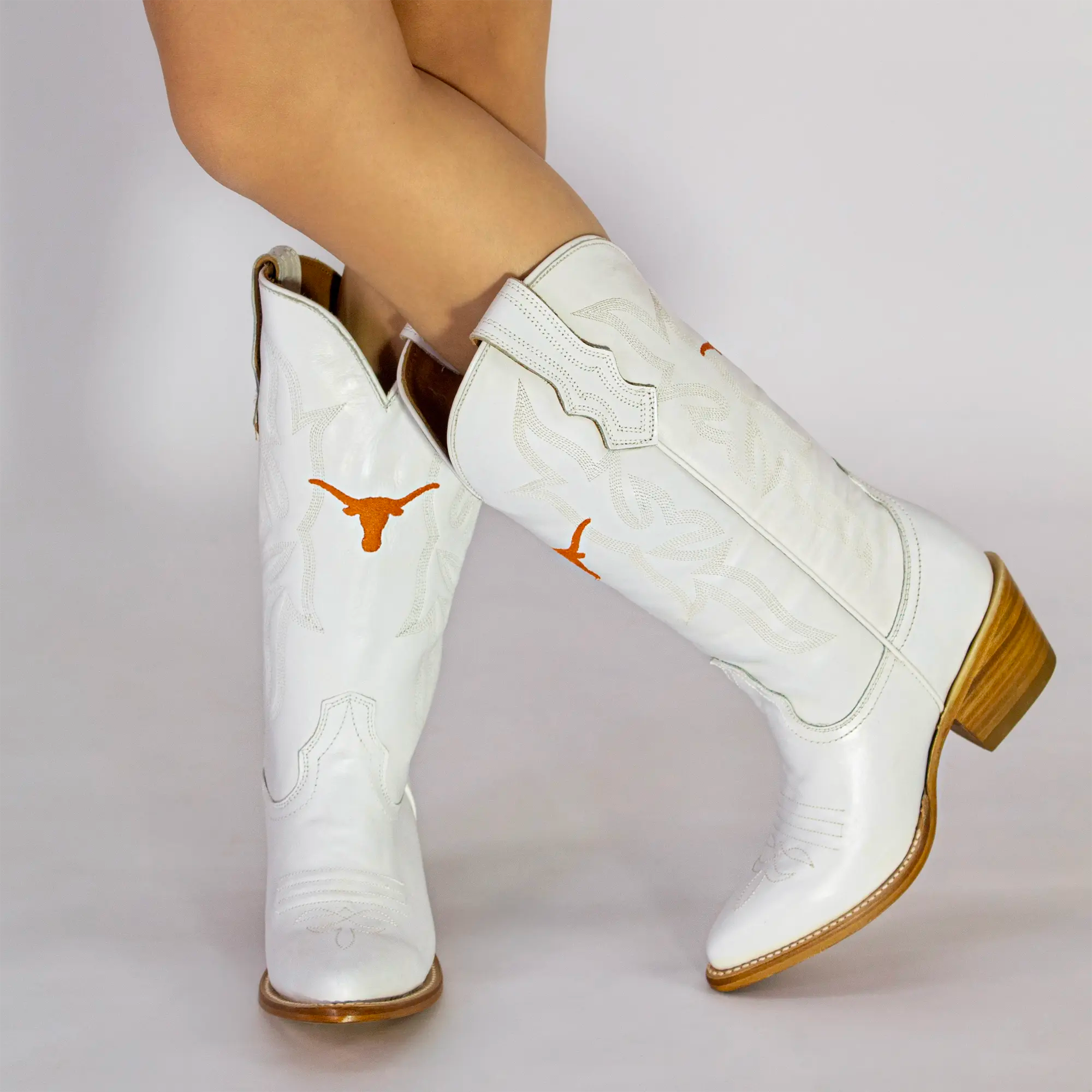 Women's University of Texas Longhorns All White Pointed Toe Cowgirl Boots Leighton by Vaccari