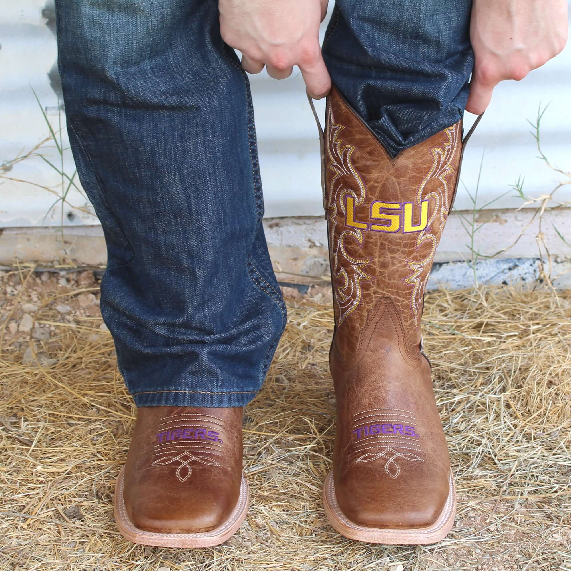 Men's Louisiana State University Tan Square Toe Cowboy Boots by Vaccari