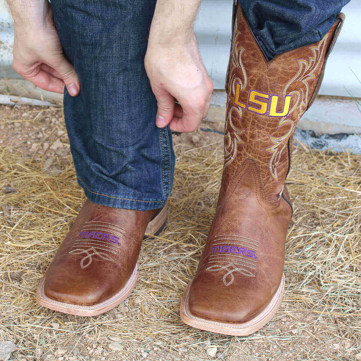 Men's LSU Tan Cowboy Boots Luke by Vaccari University