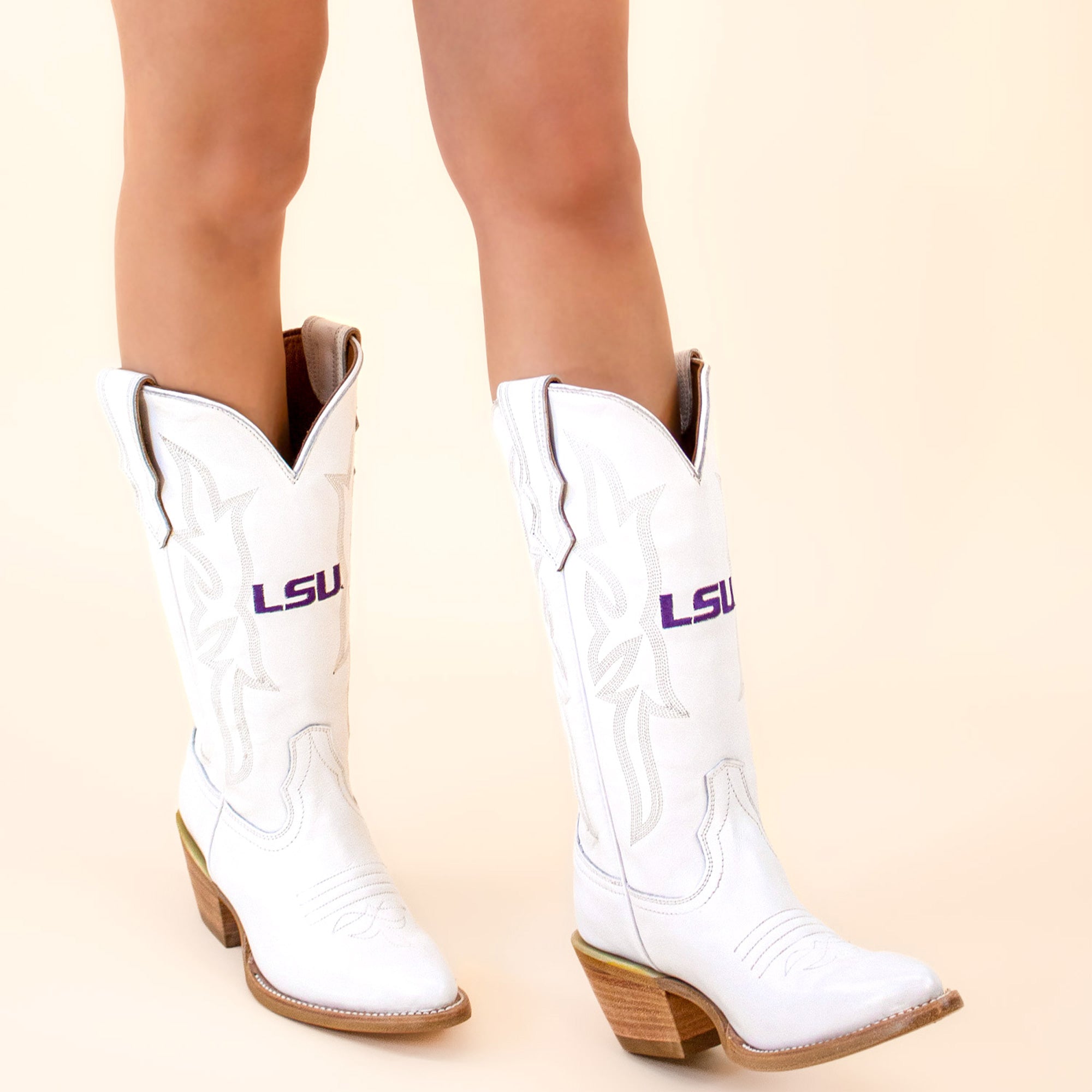 Women's Louisiana State White Cowgirl Boots Leighton by Vaccari University
