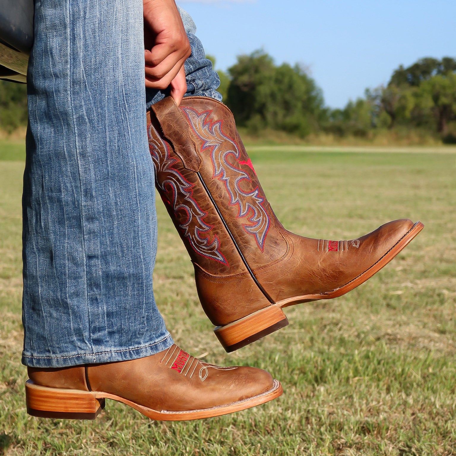 Men's Southern Methodist University Brown Square Toe Cowboy Boot by Vaccari