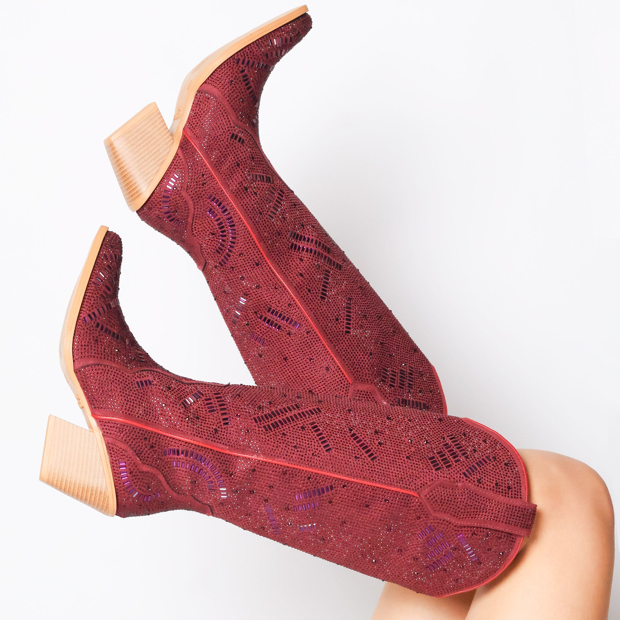Women's Maroon Tall Bling Cowboy boot by Vaccari
