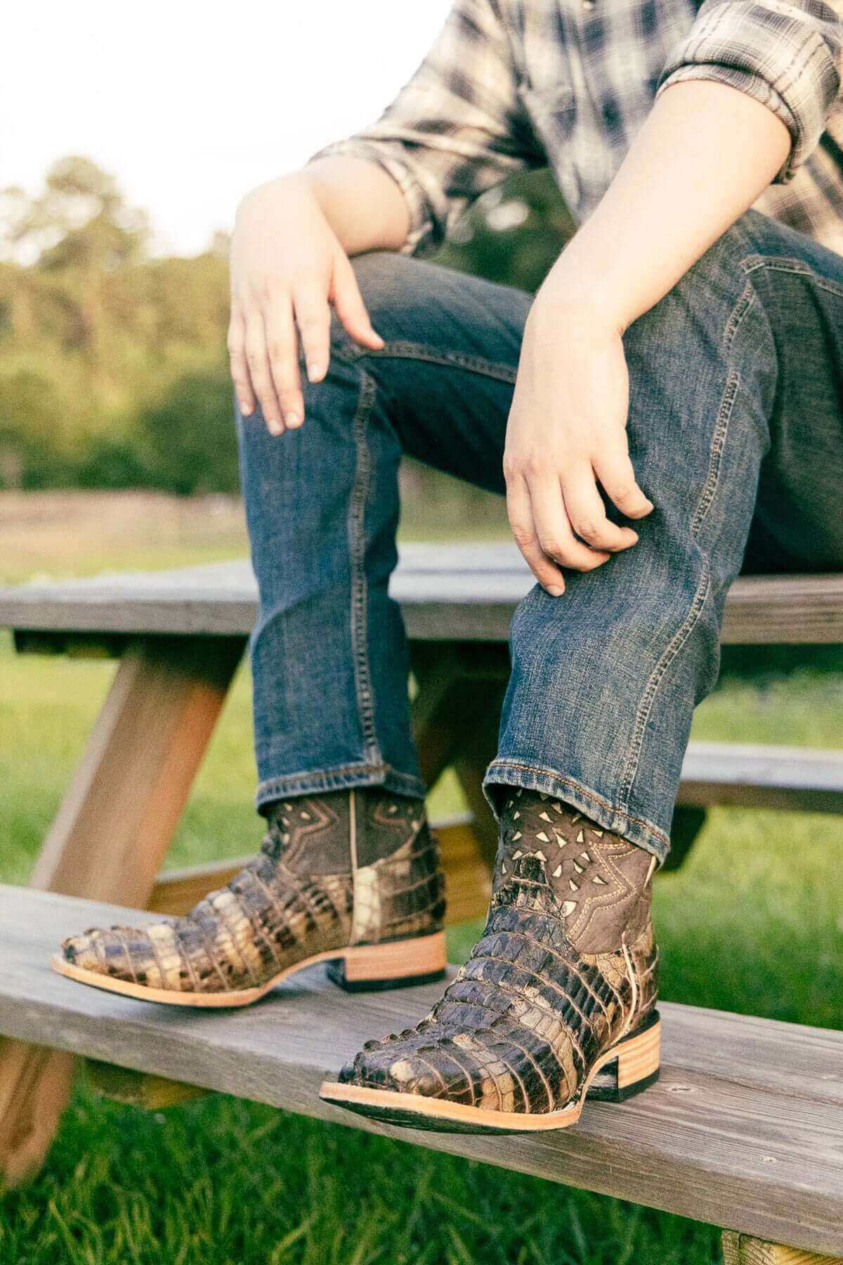 Natrual American Alligator Men's Cowboy Boots Axel by Vaccari Core