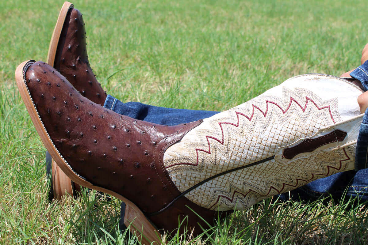 Full Quill Ostrich Men's Mocha Cowboy Boots Bennett by Vaccari Core