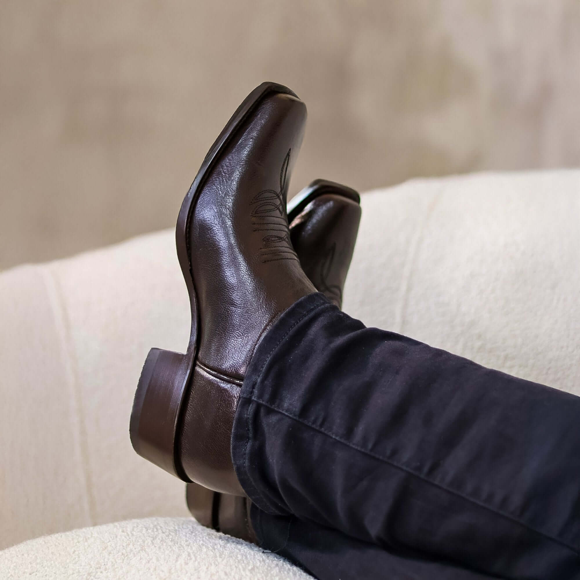 Men's Mocha Goat Leather JW Toe Cowboy Boots | Vaccari Boots