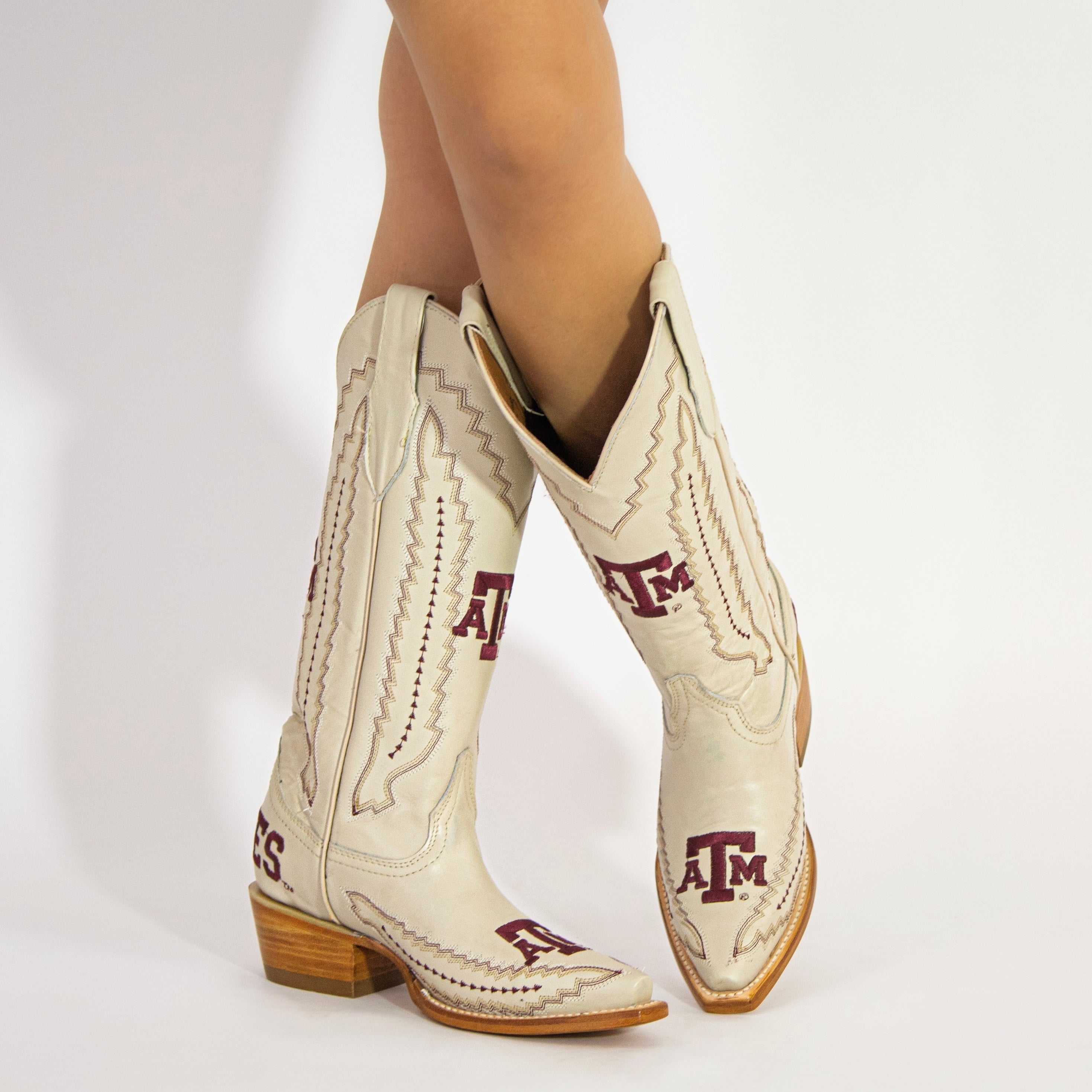 Women's Texas A&M Aggies Cowgirl Boots | TAMU White Snip Toe Boots | Officially Licensed | Naomi