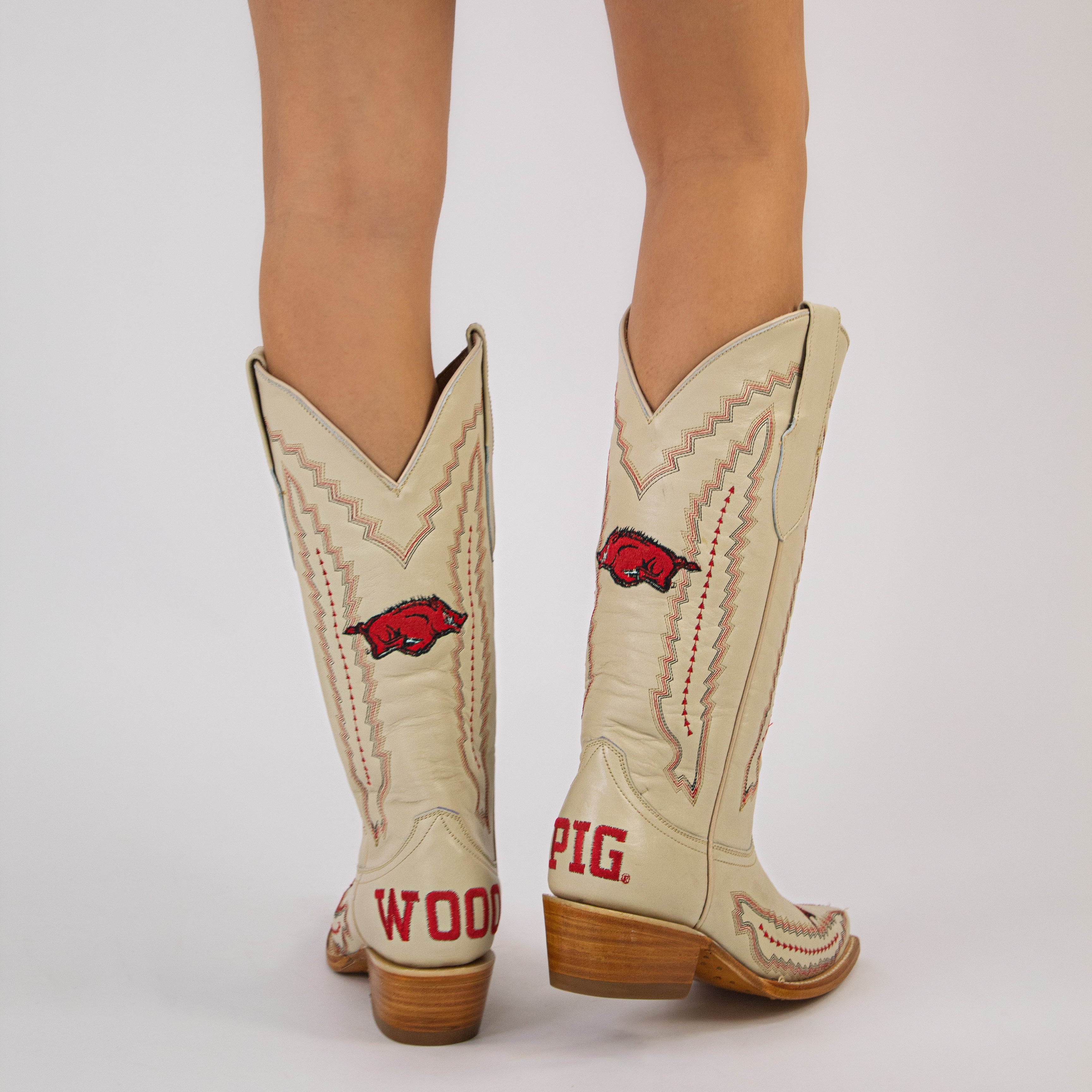 Women's University Arkansas Razorbacks Cowgirl Boots | Arkansas White Snip Toe Boots | Officially Licensed | Naomi