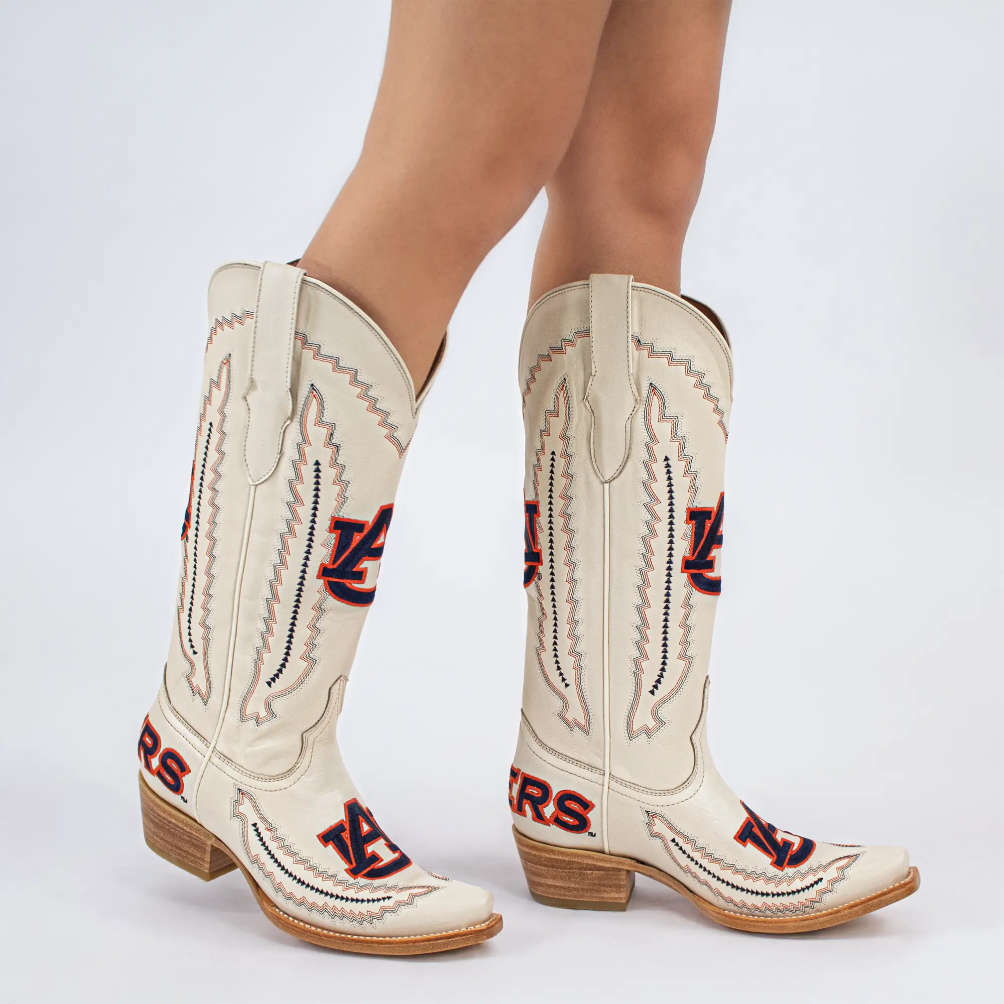 Women's Auburn University Tigers Bone Snip Toe Cowgirl Boots Naomi by Vaccari