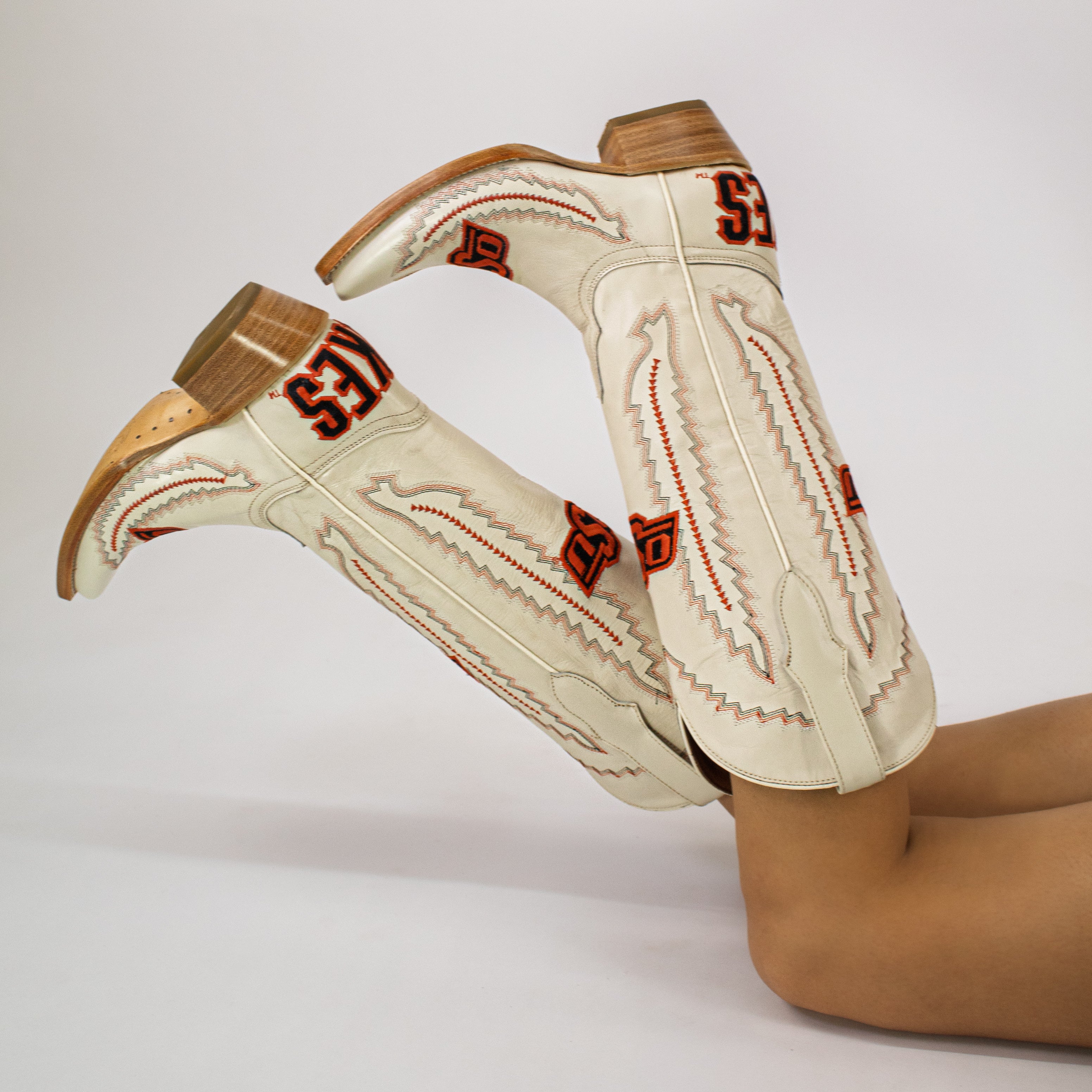 Women's Oklahoma State University Bone Snip Toe Cowgirl Boots Naomi by Vaccari