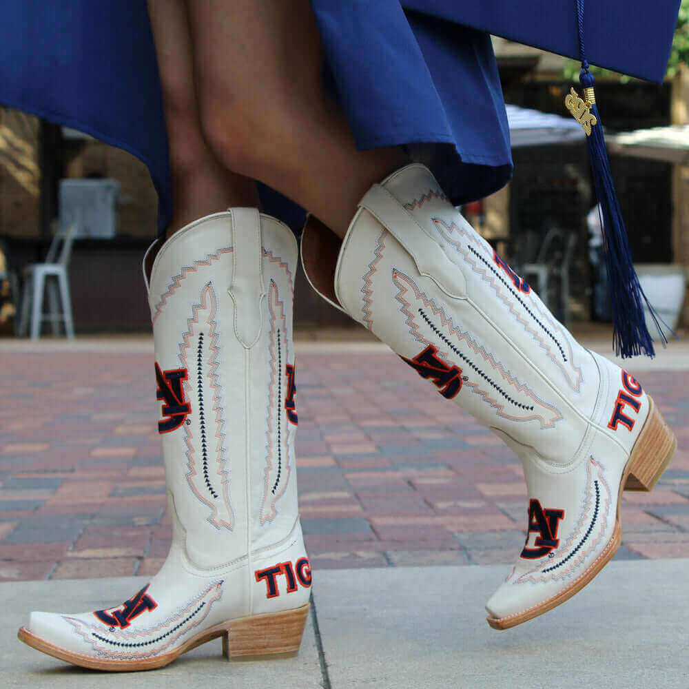 Women's Auburn University Tigers Bone Snip Toe Cowgirl Boots Naomi by Vaccari