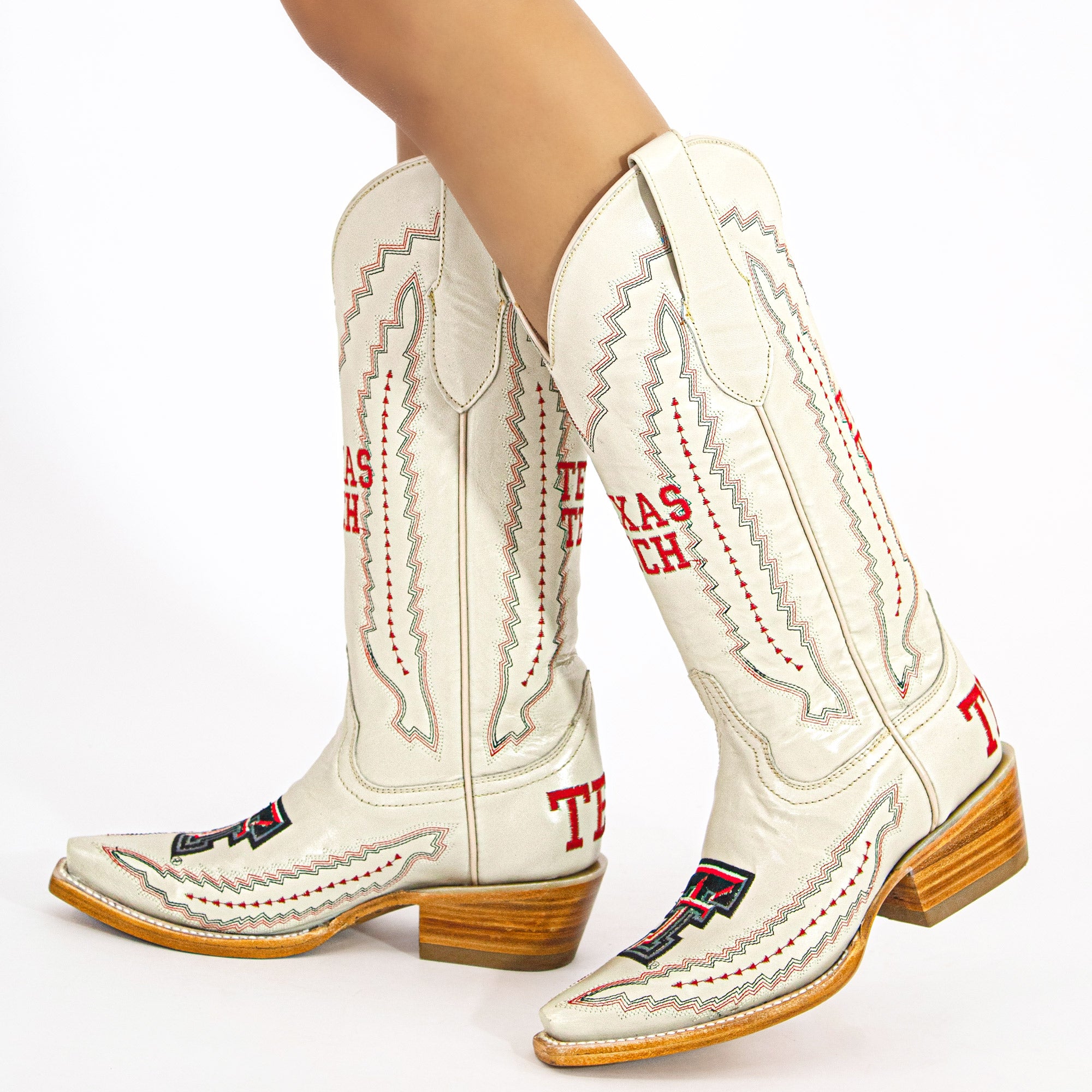 Women's Texas Tech Red Raiders Bone Leather Cowgirl Snip Toe Boots by Vaccari