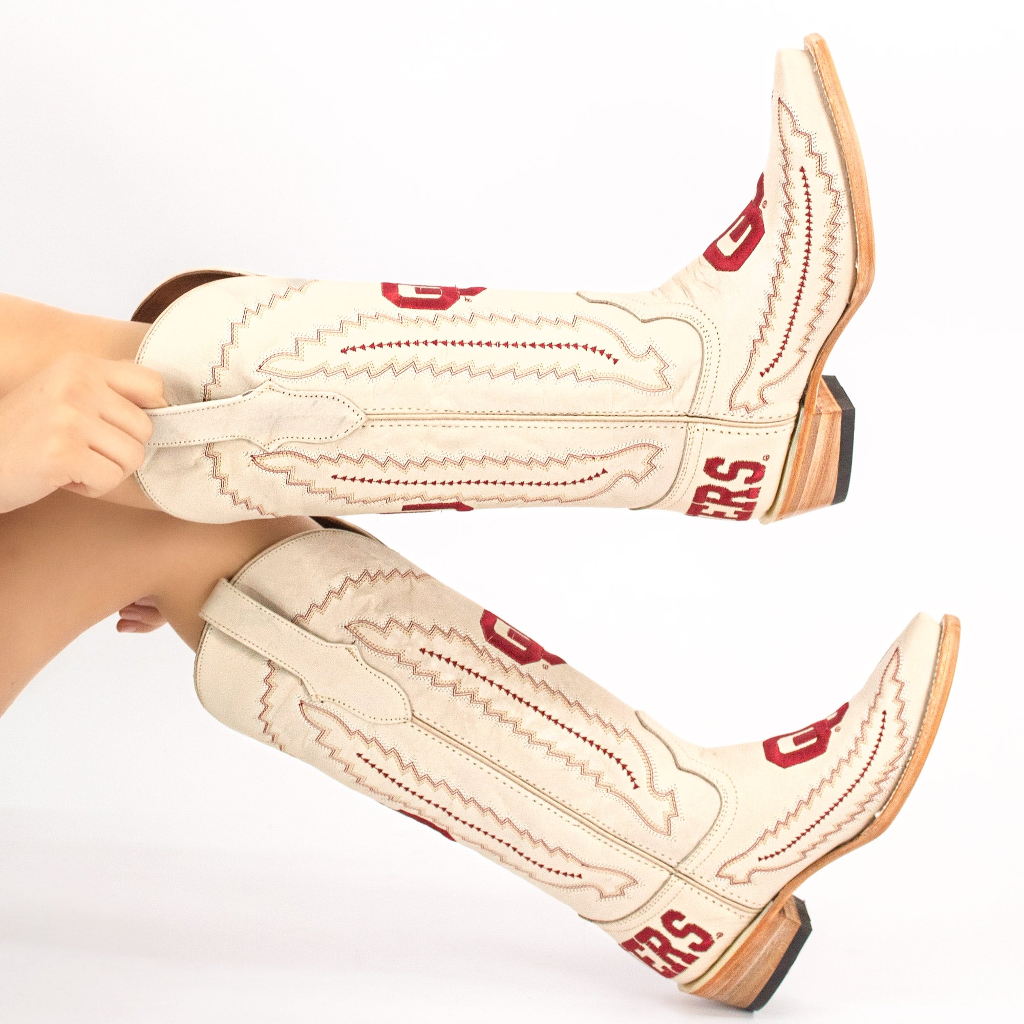 Women's University of Oklahoma Sooners Bone Snip Toe Cowgirl Boots Naomi by Vaccari