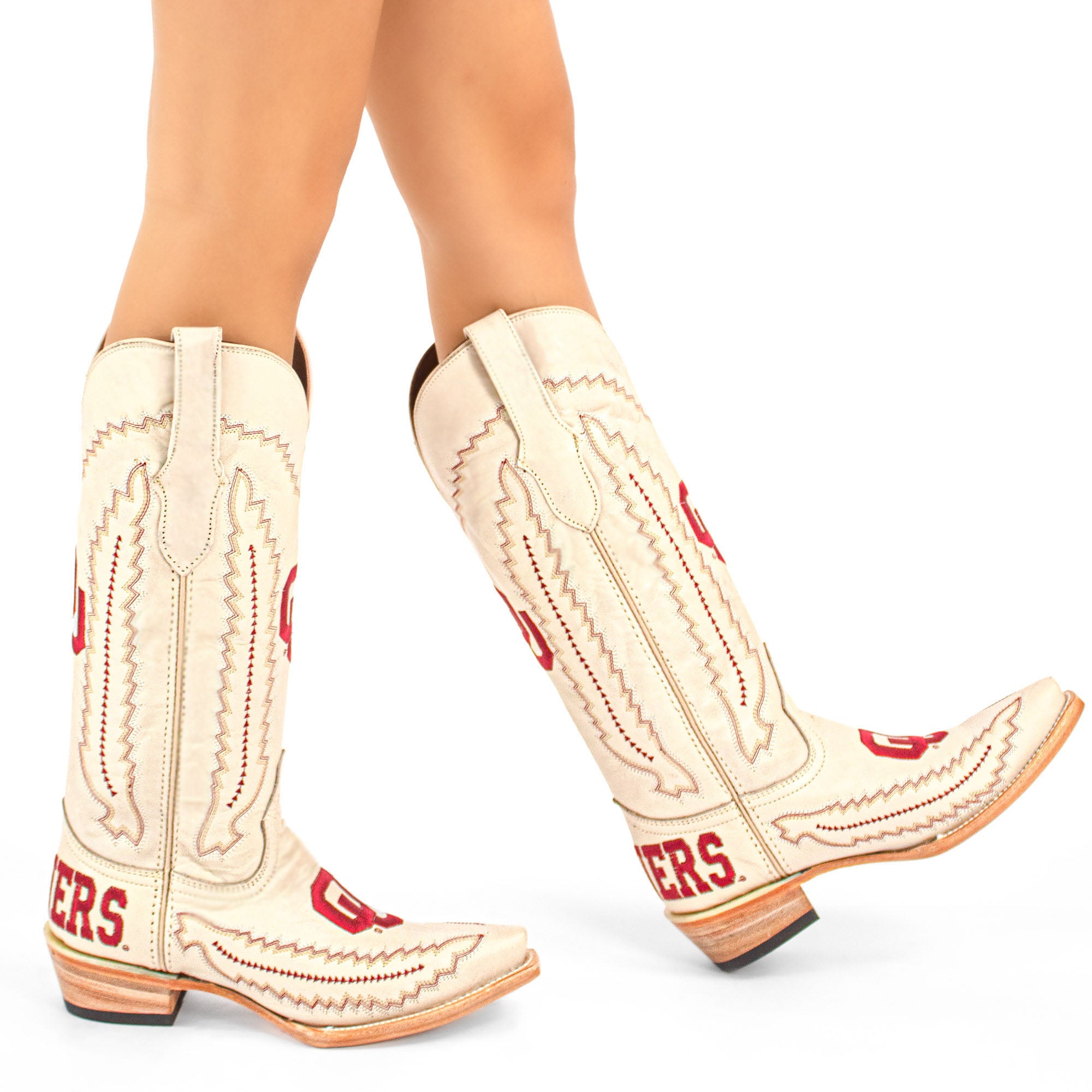 Women's University of Oklahoma Sooners Bone Snip Toe Cowgirl Boots Naomi by Vaccari