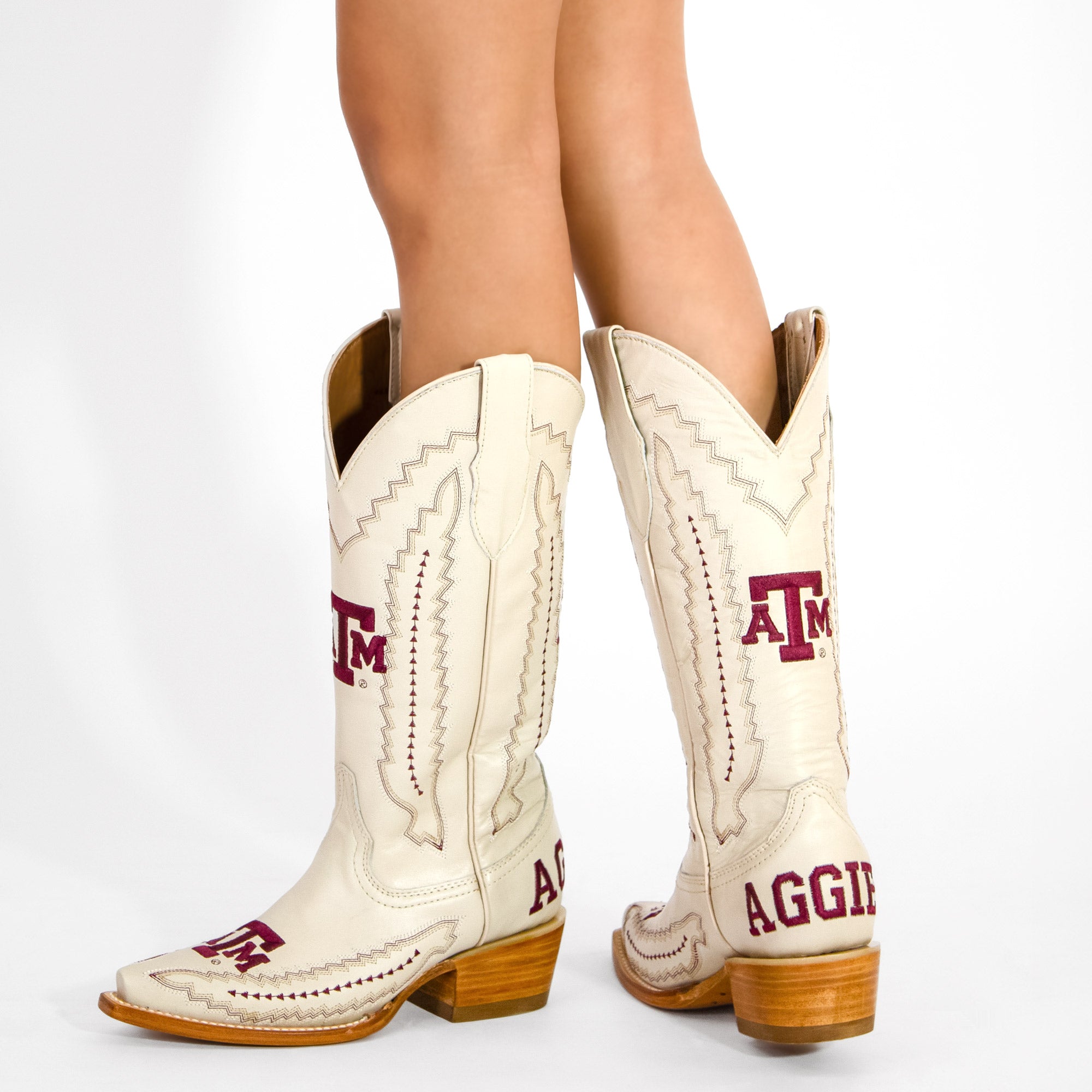 Women's Texas A&M Aggies Cowgirl Boots | TAMU White Snip Toe Boots | Officially Licensed | Naomi