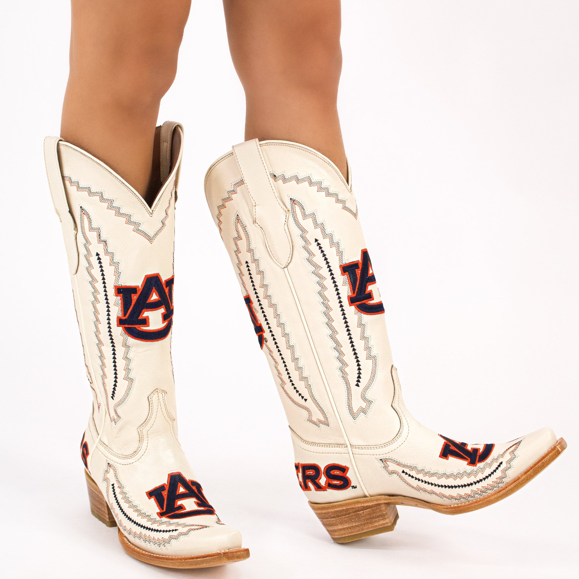 Women's Auburn University Tigers Bone Snip Toe Cowgirl Boots Naomi by Vaccari