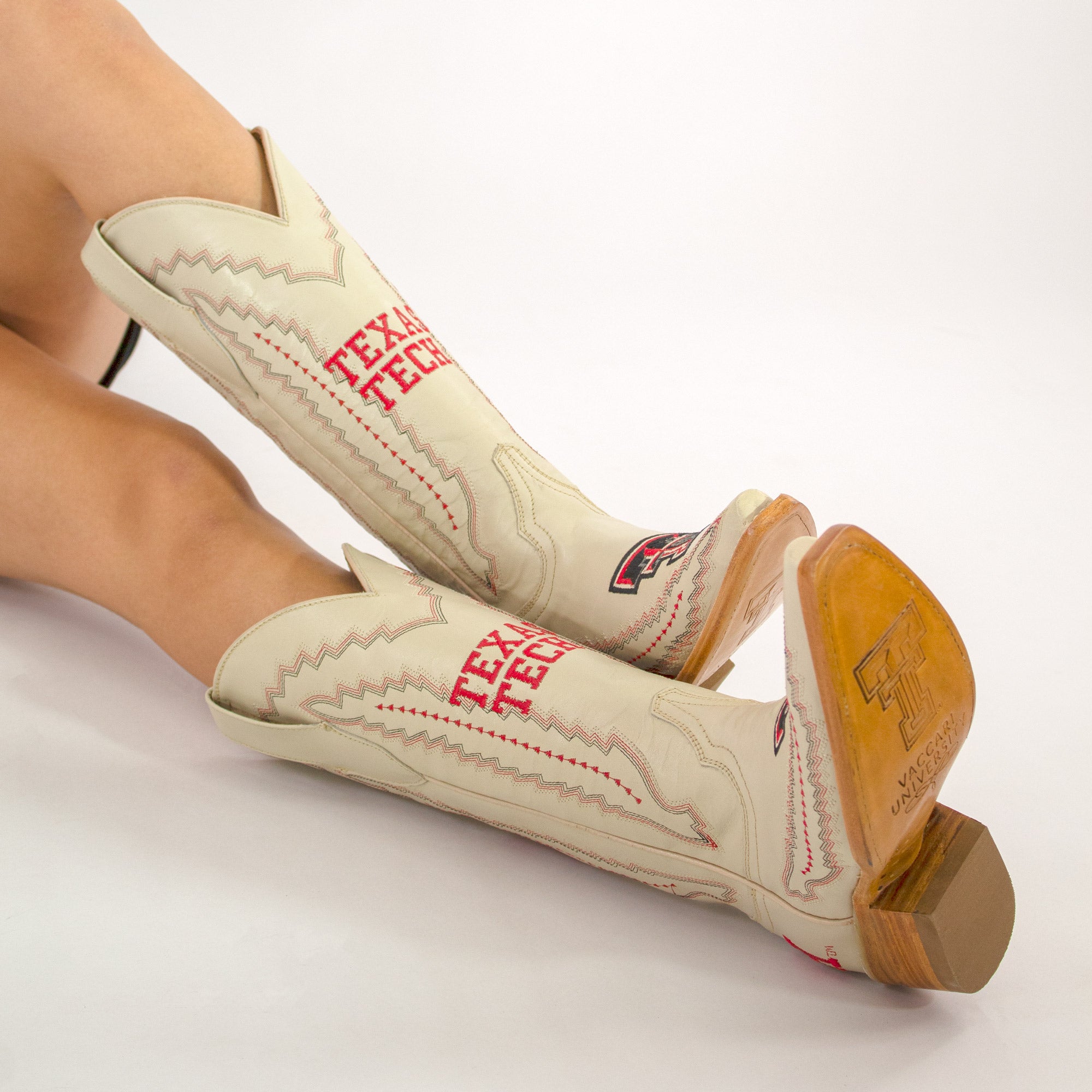 Women's Texas Tech Red Raiders Bone Leather Cowgirl Snip Toe Boots by Vaccari