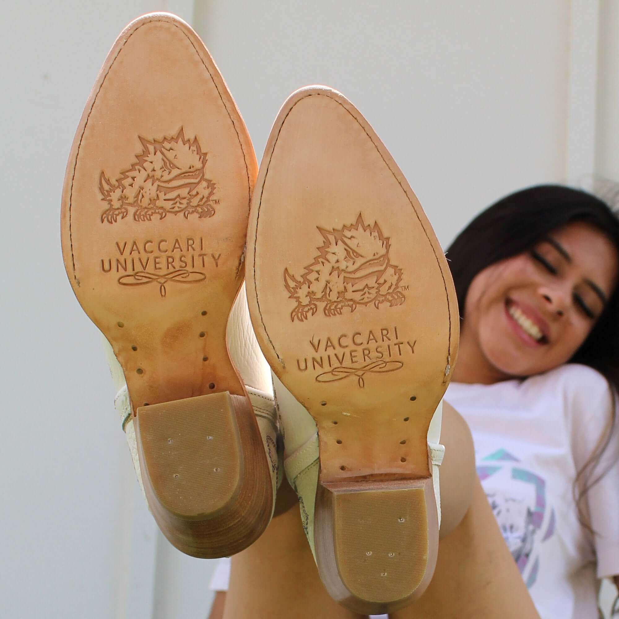 Women's Texas Christian University White Pointed Toe Booties by Vaccari