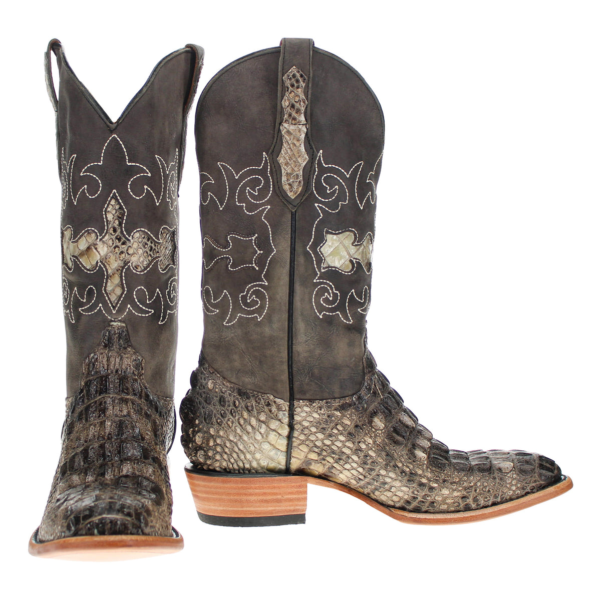 Men's Natural American Alligator Hornback Round Toe Cowboy Boots by Vaccari