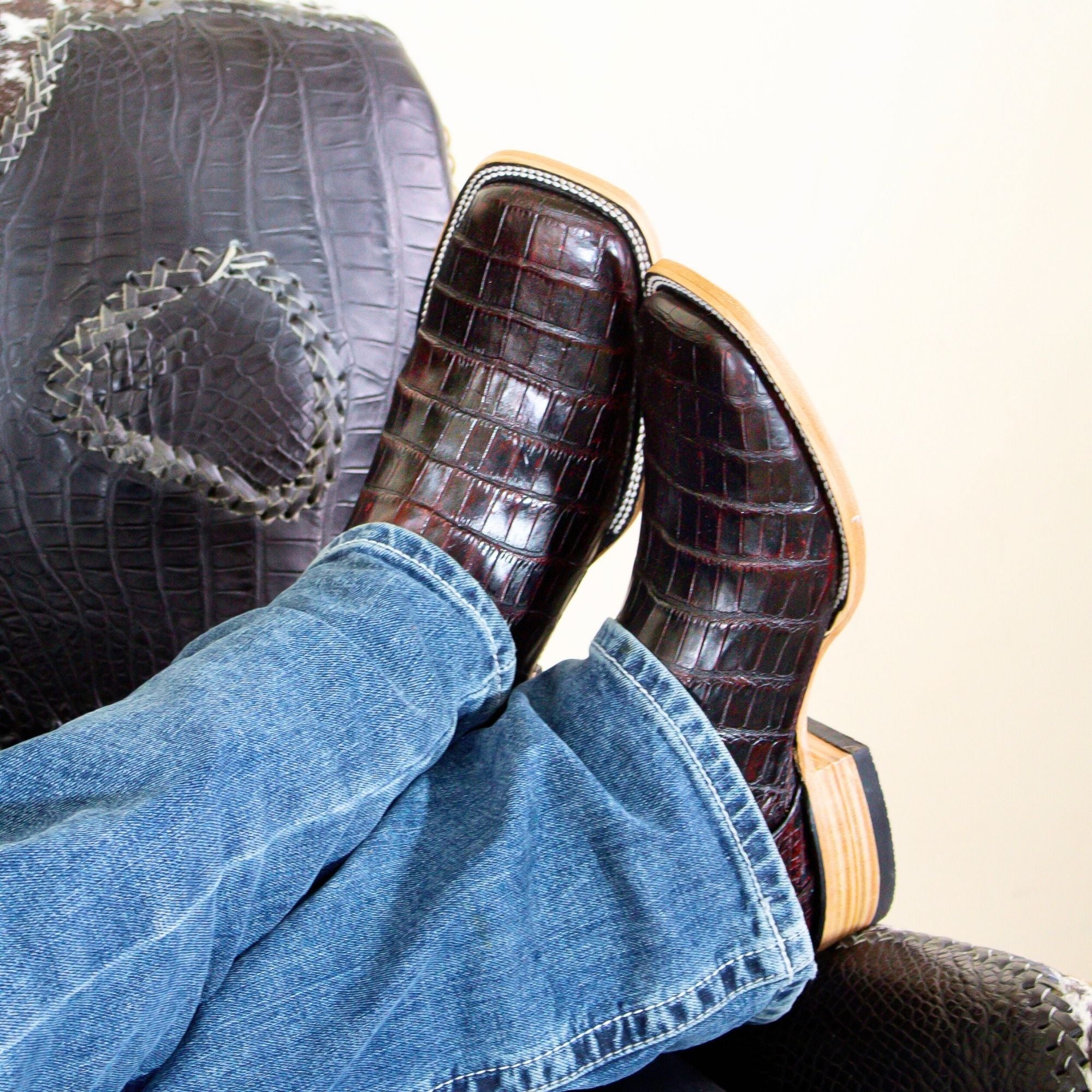 Men's Black Cherry American Alligator Cowboy Boots | Vaccari