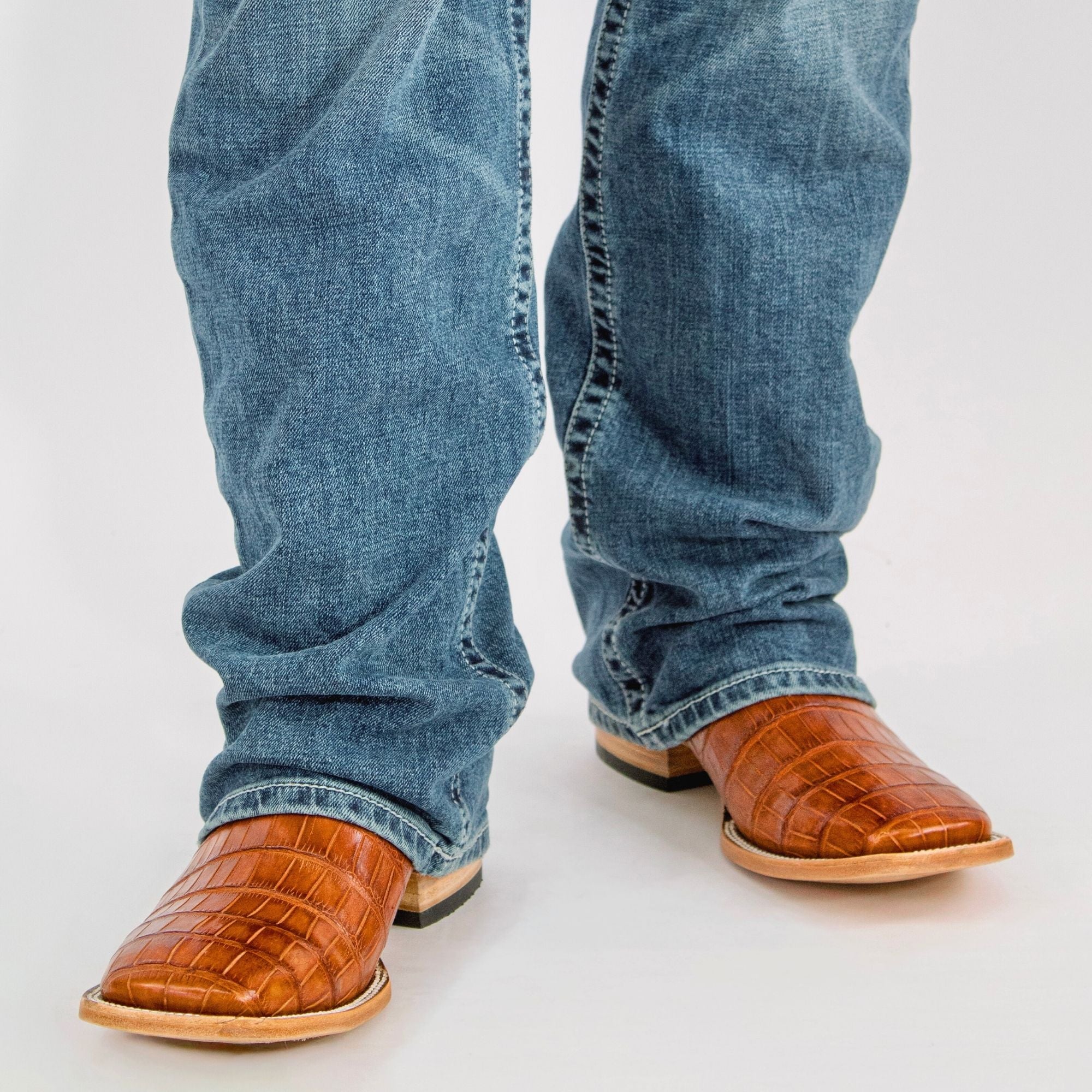 Men's Cognac American Alligator Cowboy Boots | Vaccari Boots