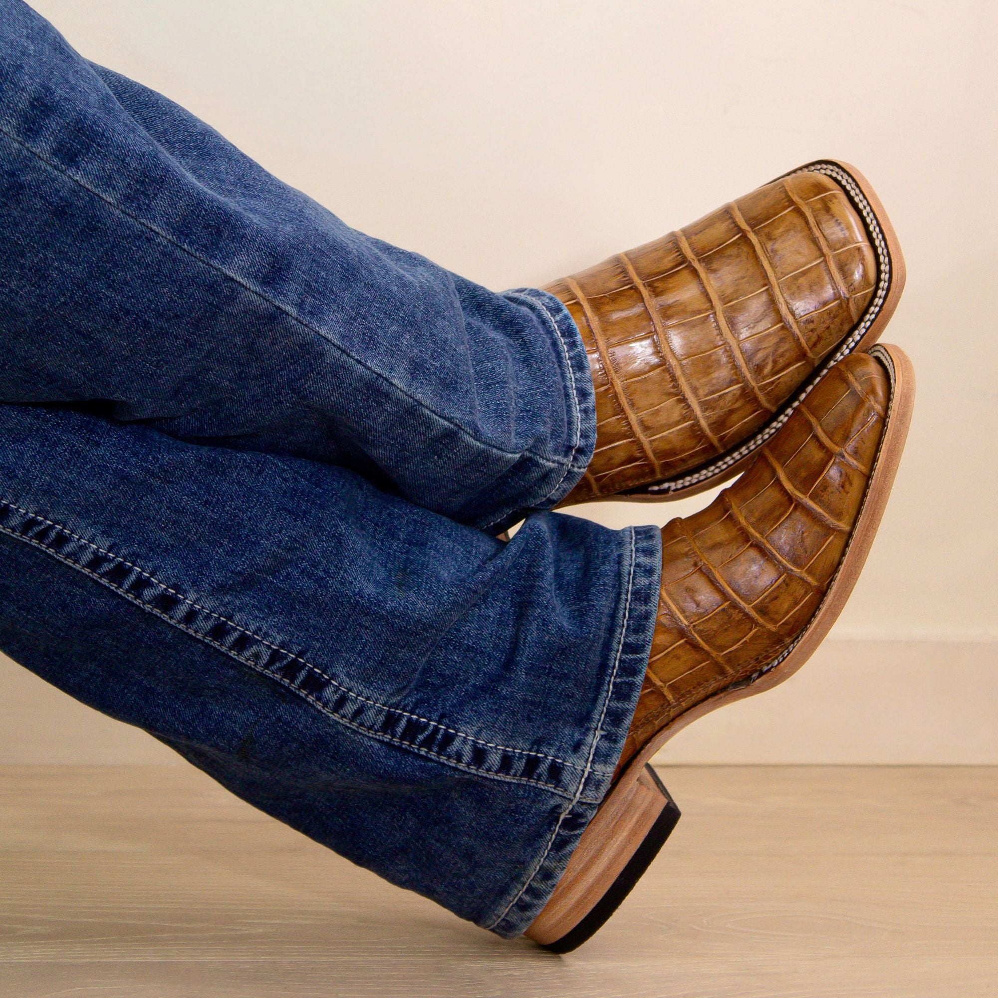 Men's Cognac American Alligator Cowboy Boots | Vaccari Boots