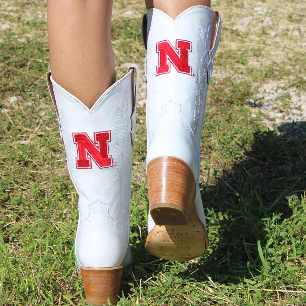 Women's University of Nebraska Cornhuskers All White Pointed Toe Cowgirl Boots Leighton Vaccari University