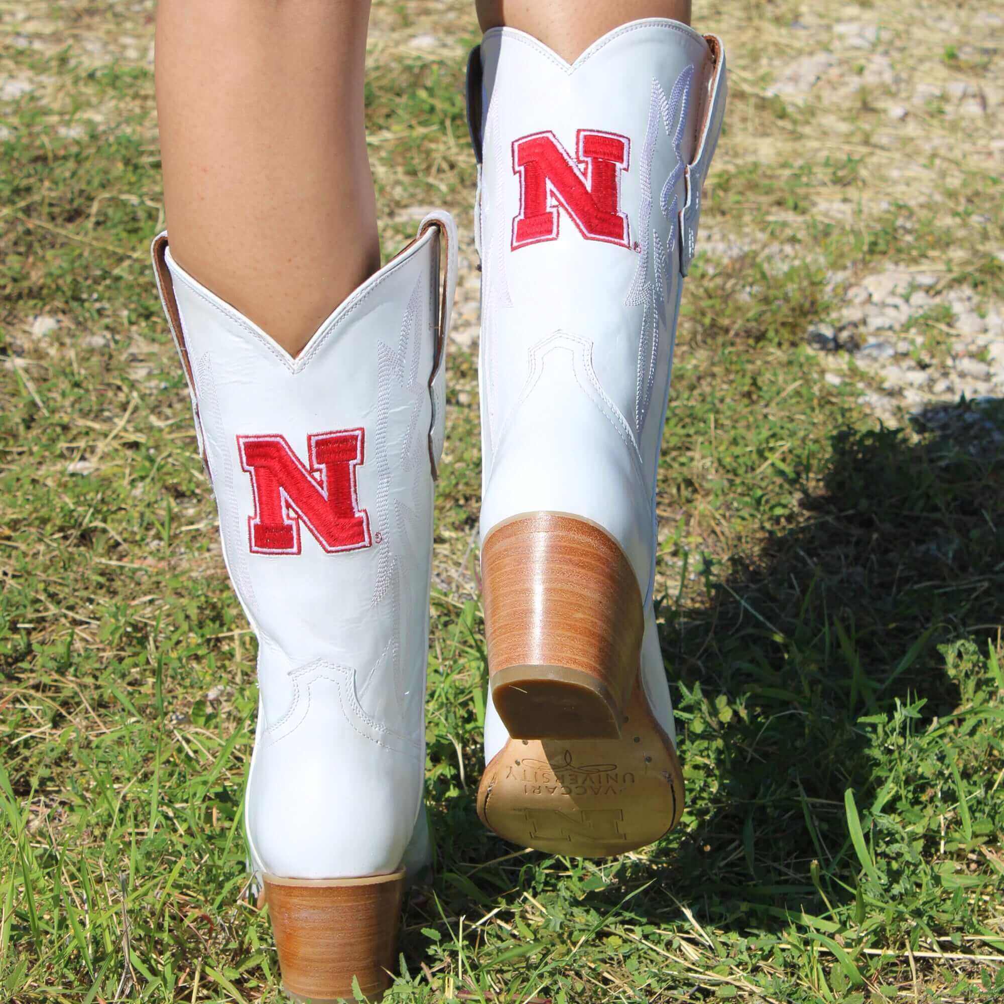 Women's University of Nebraska Cornhuskers All White Pointed Toe Cowgirl Boots Leighton Vaccari University