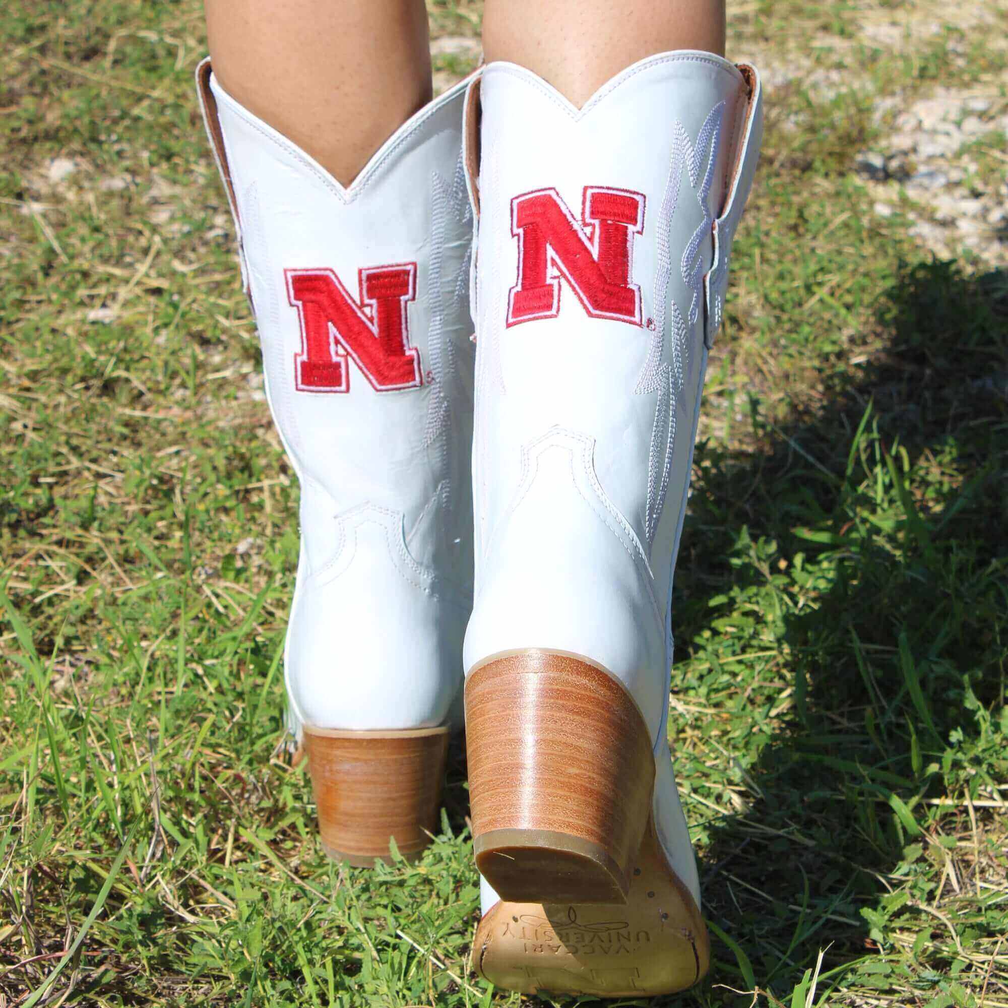 Women's University of Nebraska Cornhuskers All White Pointed Toe Cowgirl Boots Leighton Vaccari University