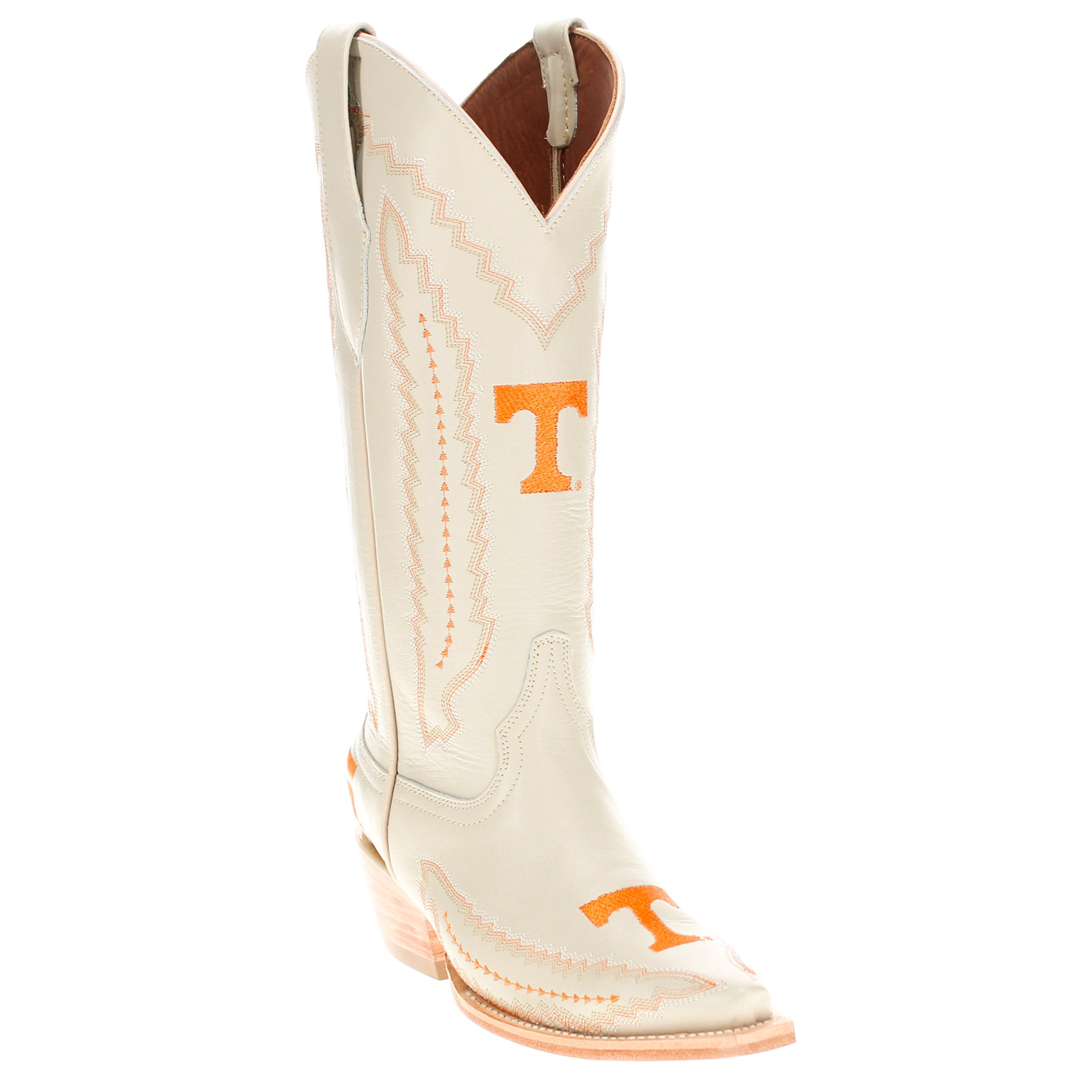 Women's University of Tennessee Cowgirl Boots Bone Leather Snip Toe Boots by Vaccari