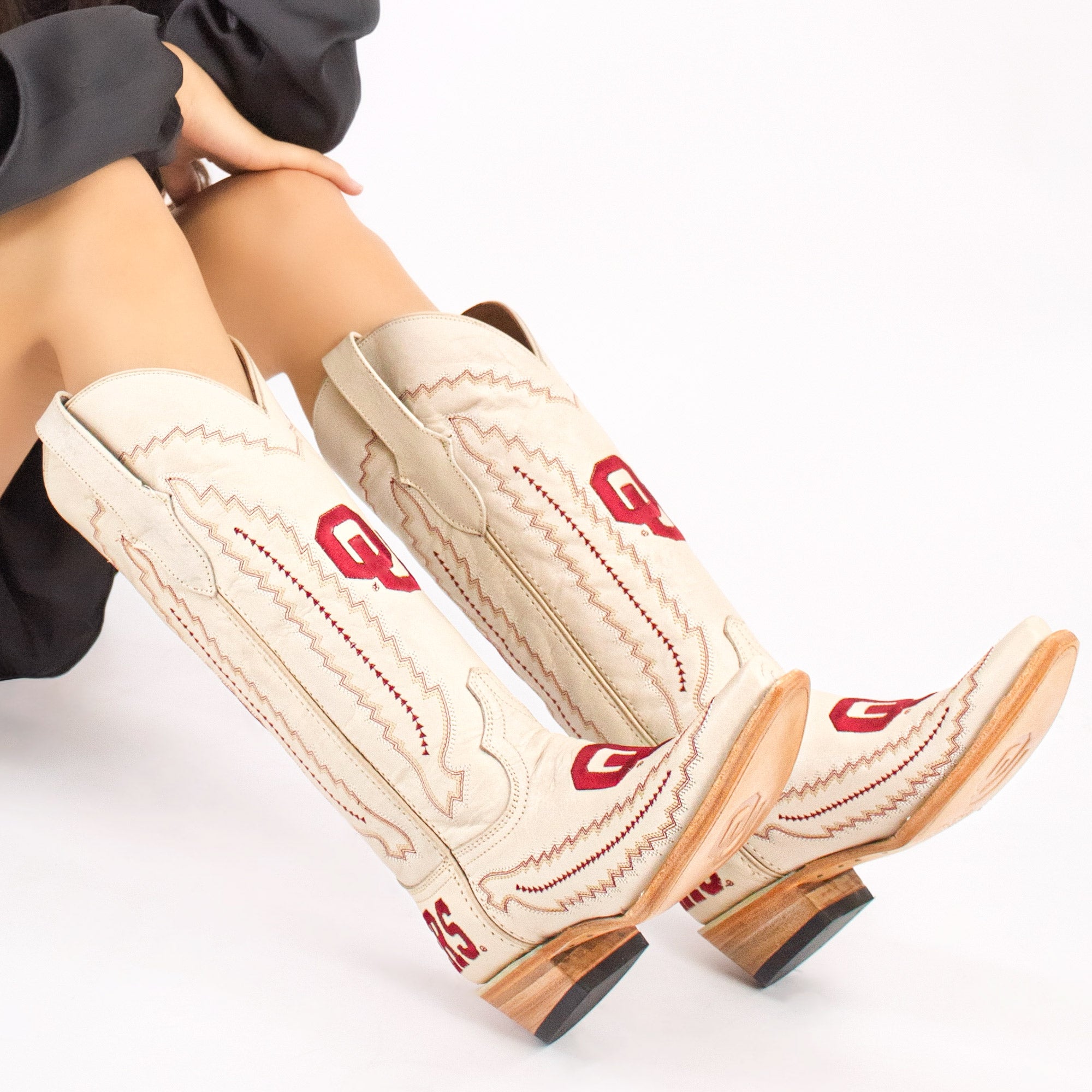 Women's University of Oklahoma Sooners Bone Snip Toe Cowgirl Boots Naomi by Vaccari