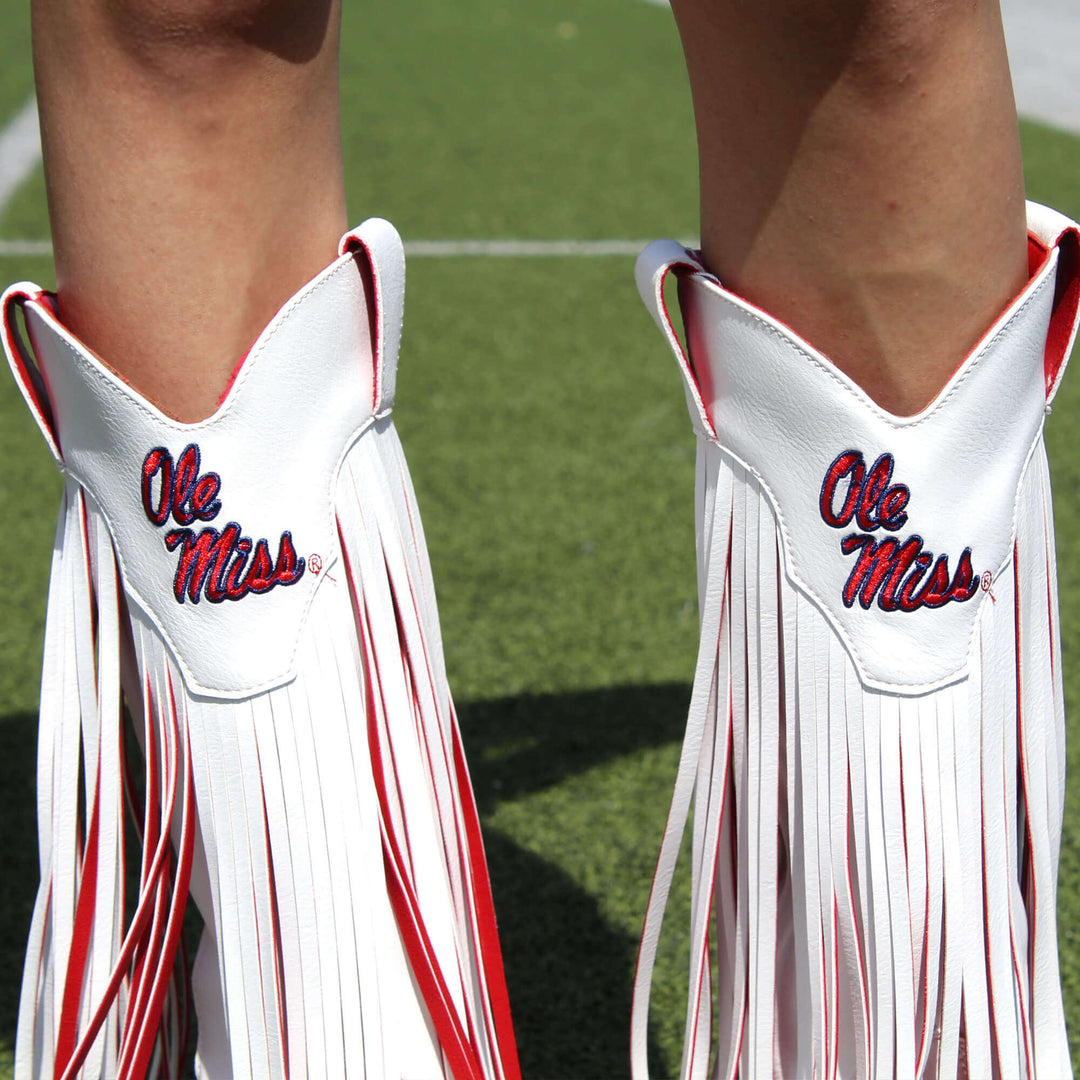 University of Mississippi Kacey White Fringe Boot By V By Vaccari