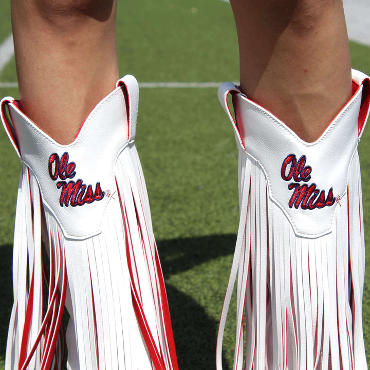University of Mississippi Kacey White Fringe Boot By V By Vaccari