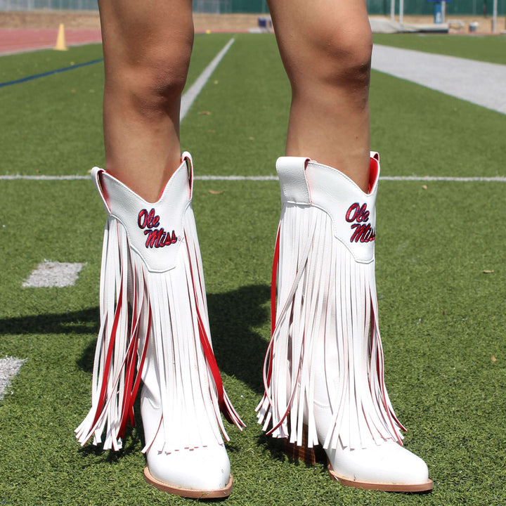 University of Mississippi Kacey White Fringe Boot By V By Vaccari